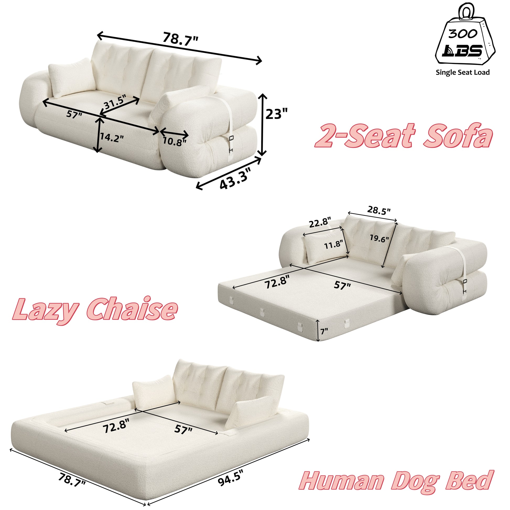 Sherpa Fleece Boneless Sofa Bed — 2-Seat — Green