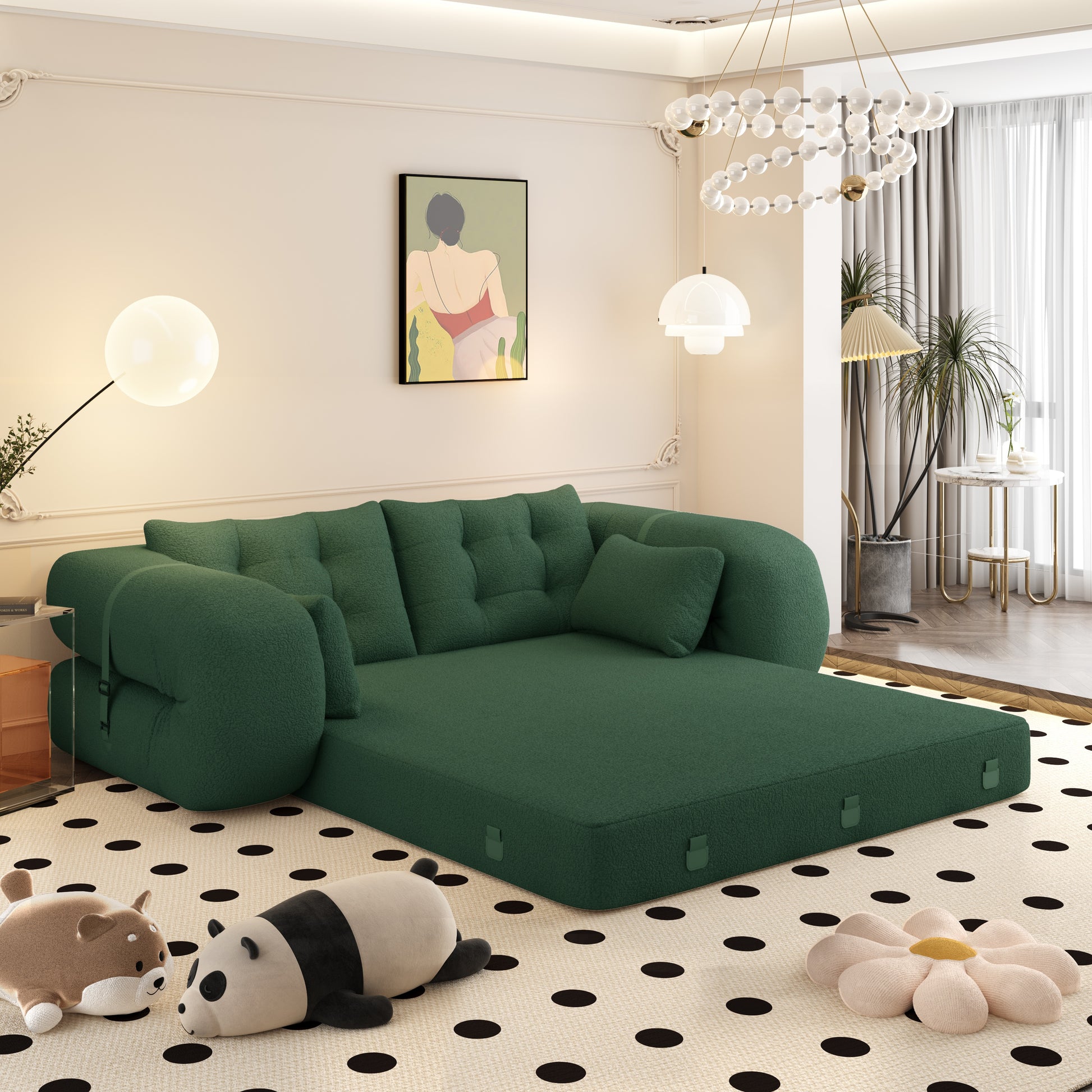 Sherpa Fleece Boneless Sofa Bed — 2-Seat — Green