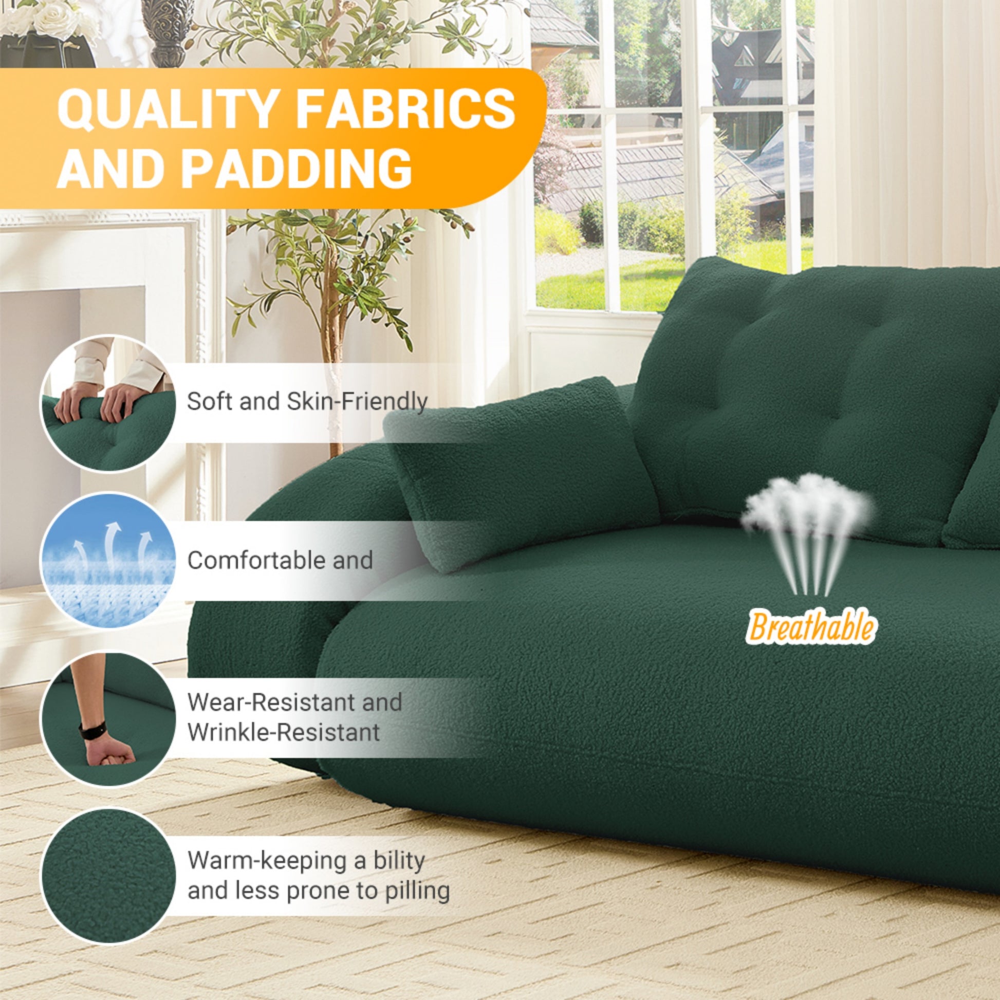 Sherpa Fleece Boneless Sofa Bed — 2-Seat — Green