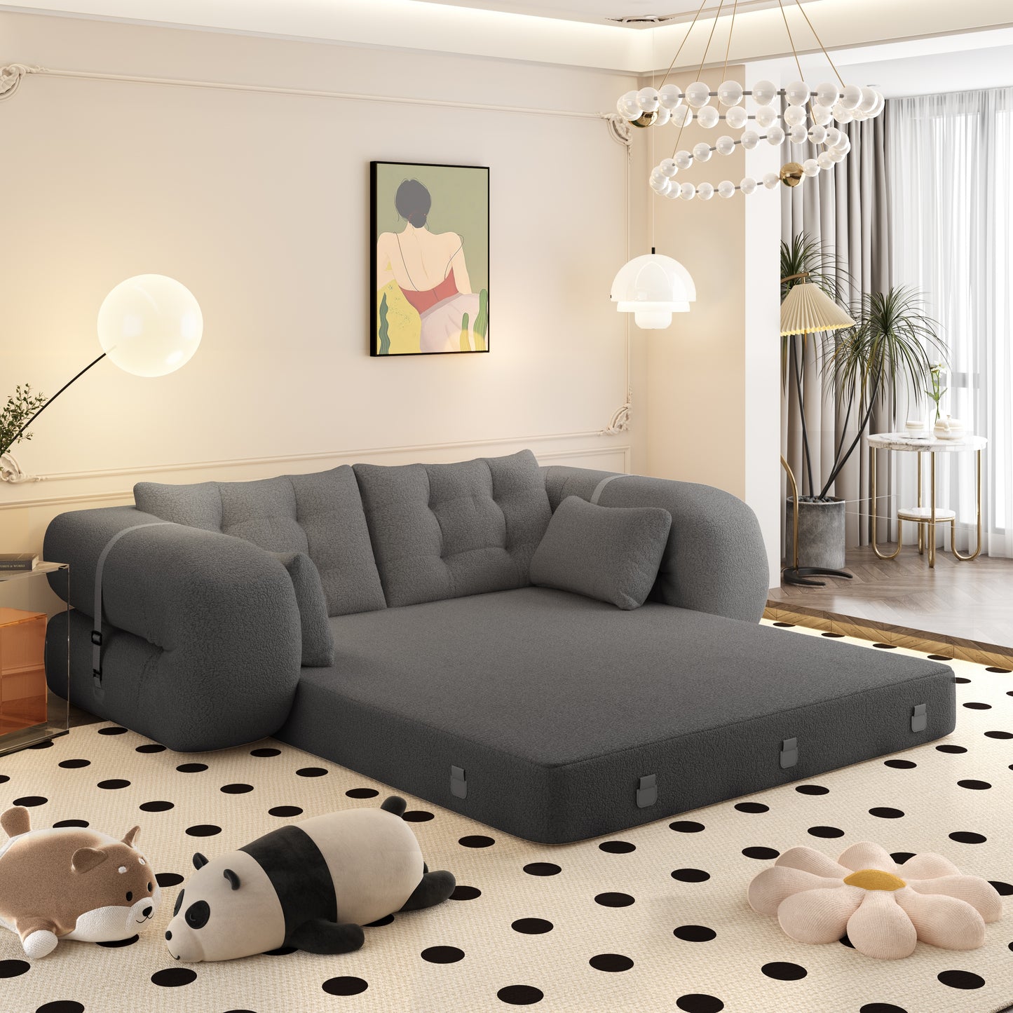 Sherpa Fleece Boneless Sofa Bed — 2-Seat — Grey