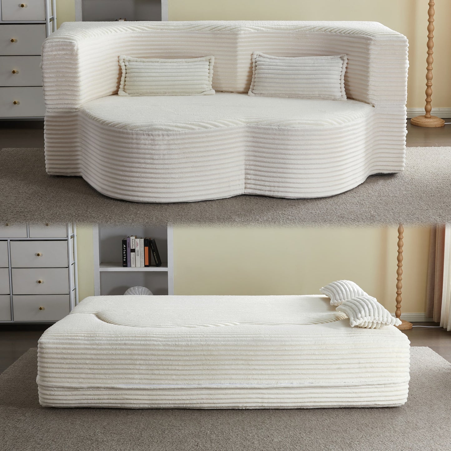 Corduroy Compression Loveseat — 2-Seat, 78"W — Beige + White