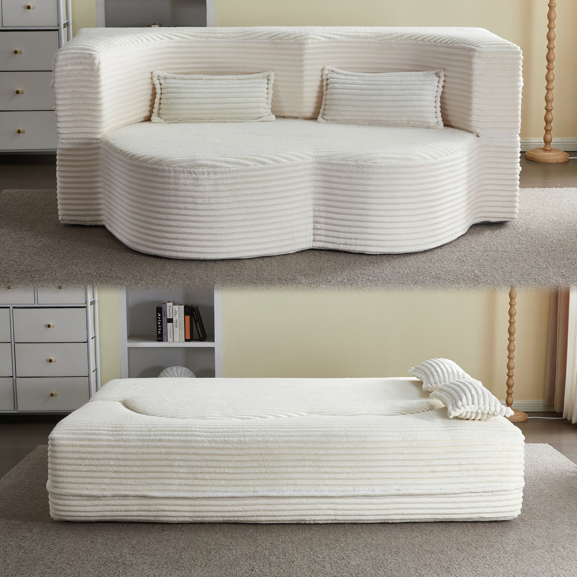 Corduroy Compression Loveseat — 2-Seat, 78"W — Beige + White