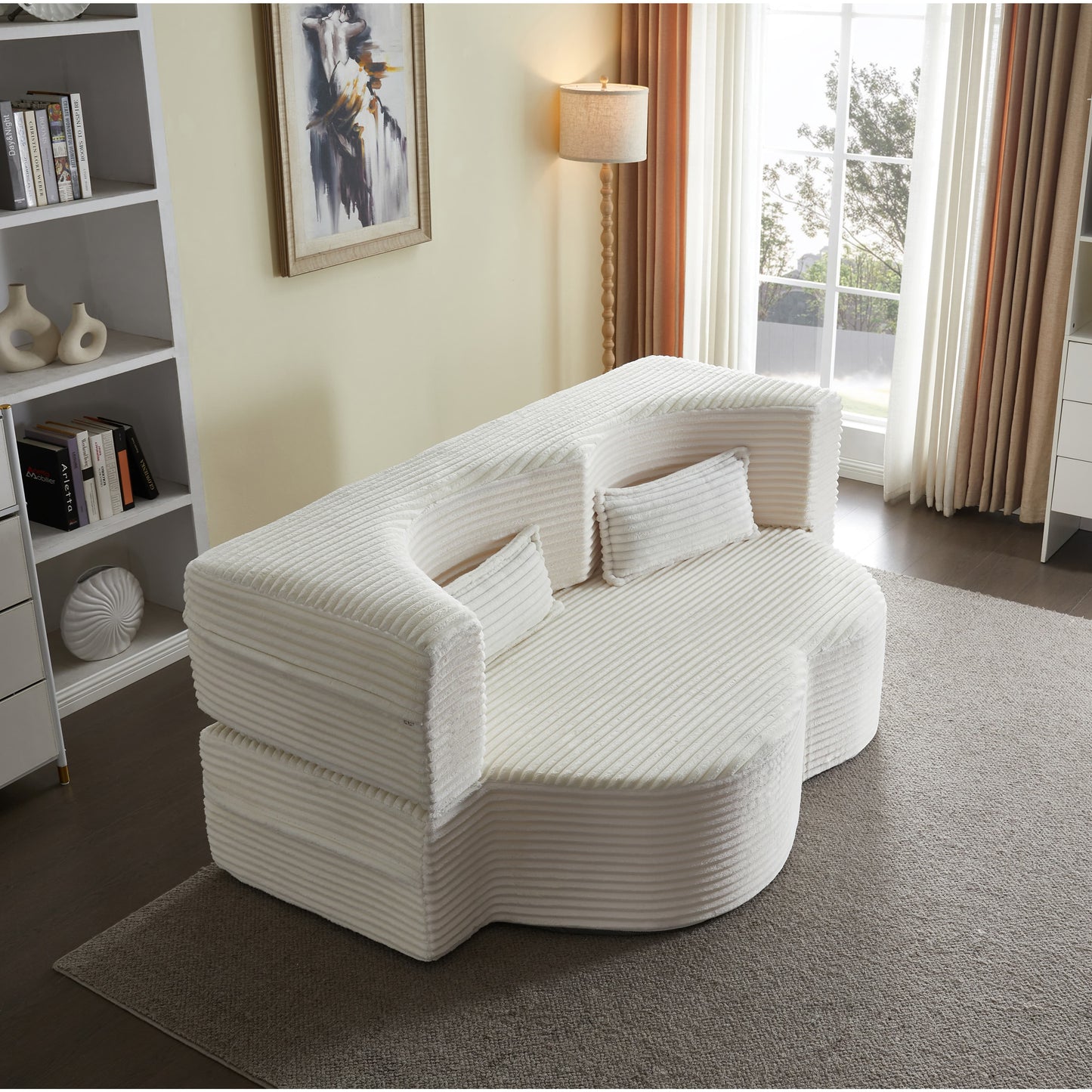 Corduroy Compression Loveseat — 2-Seat, 78"W — Beige + White