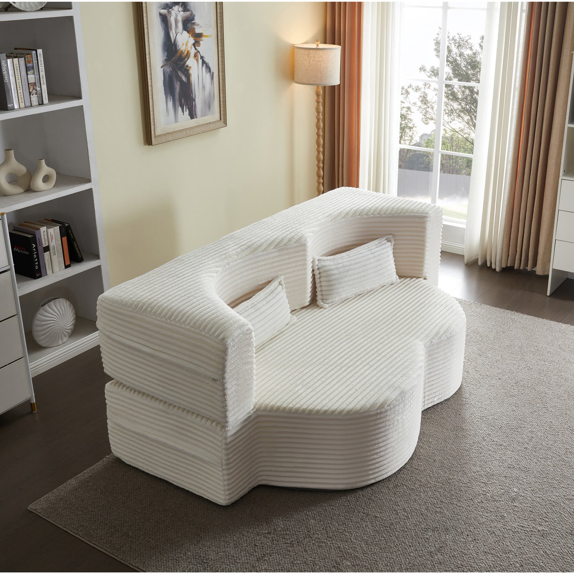 Corduroy Compression Loveseat — 2-Seat, 78"W — Beige + White
