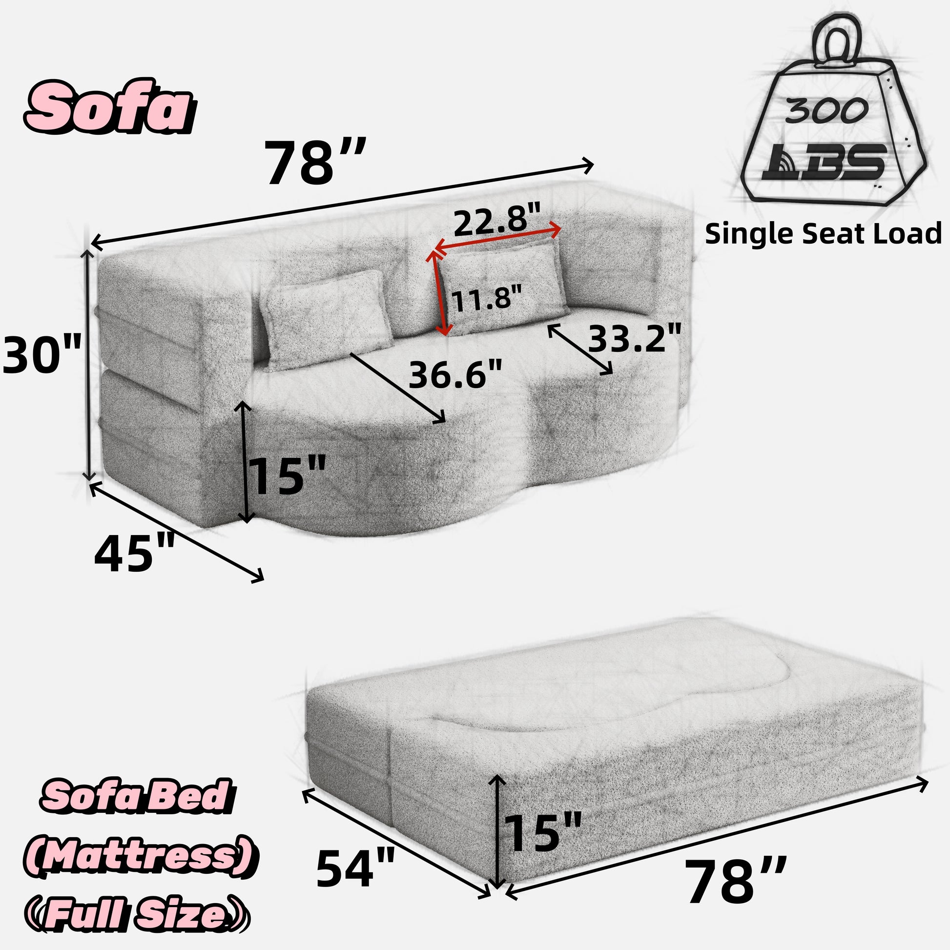 Corduroy Compression Loveseat — 2-Seat, 78"W — Grey