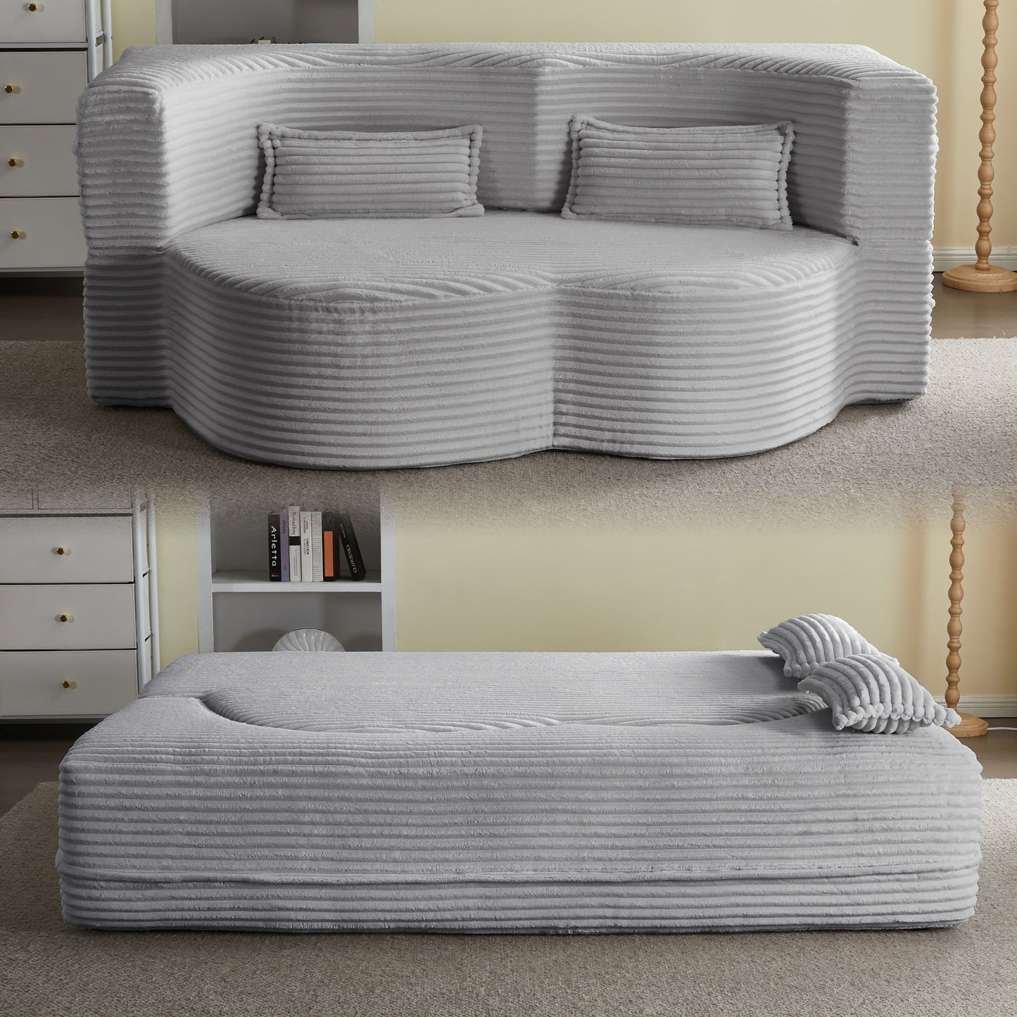 Corduroy Compression Loveseat — 2-Seat, 78"W — Light Grey