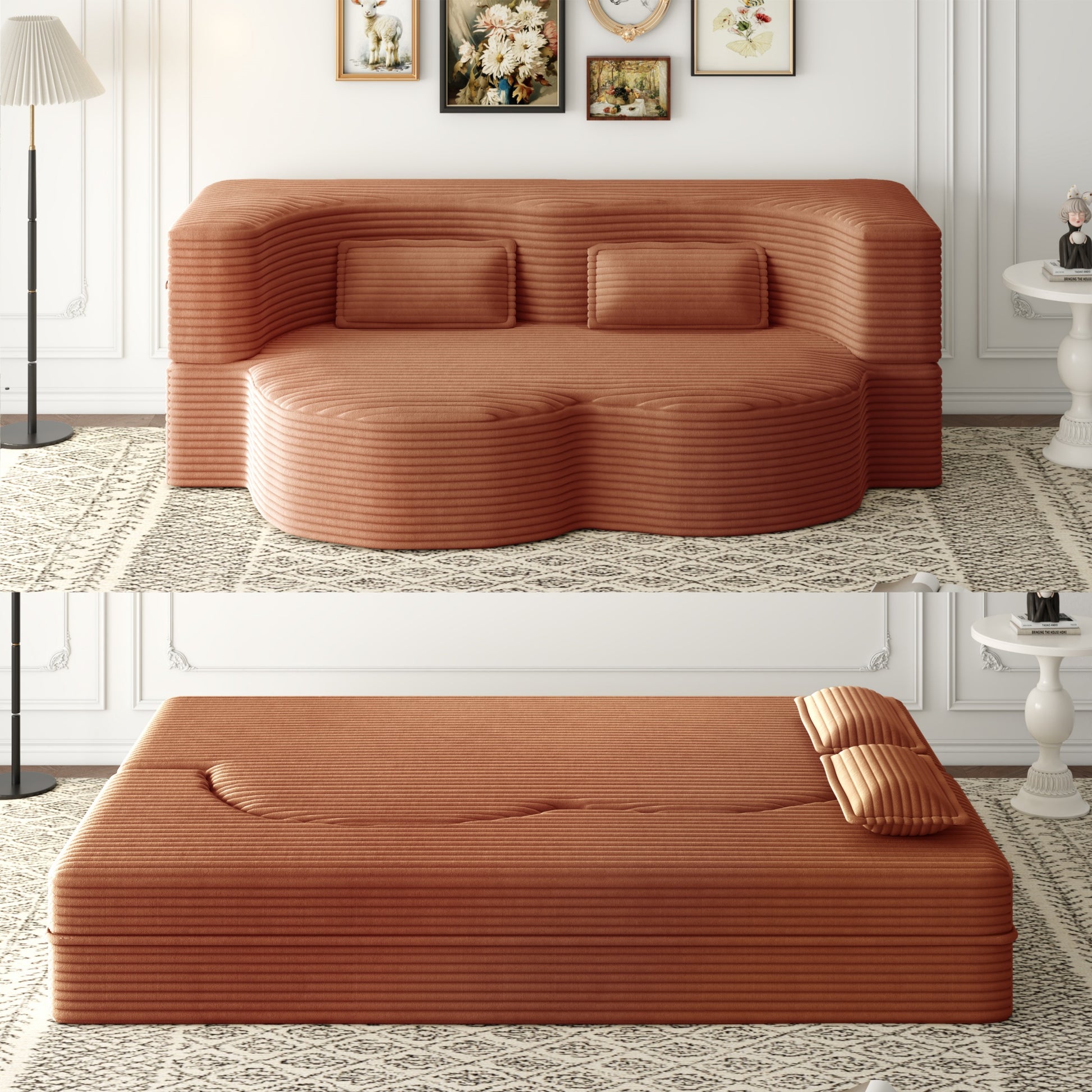 Corduroy Compression Loveseat — 2-Seat, 78"W — Orange