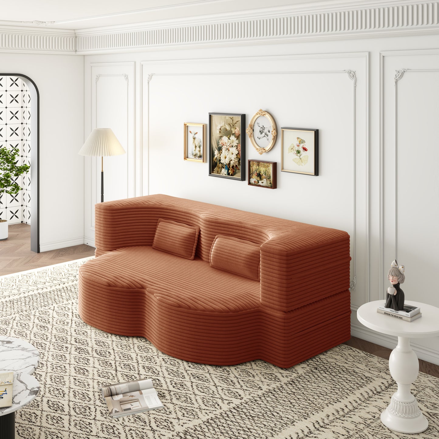 Corduroy Compression Loveseat — 2-Seat, 78"W — Orange