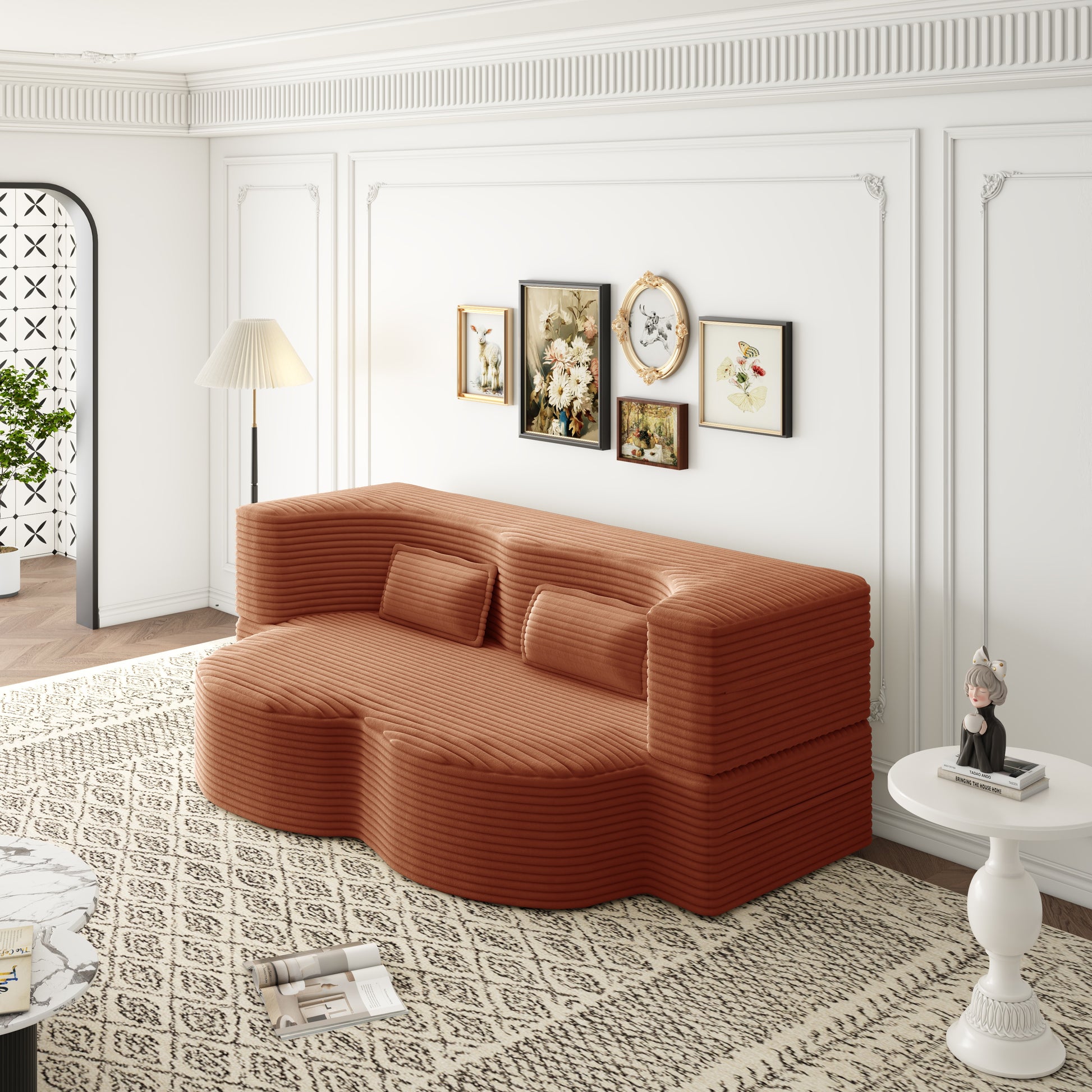 Corduroy Compression Loveseat — 2-Seat, 78"W — Orange