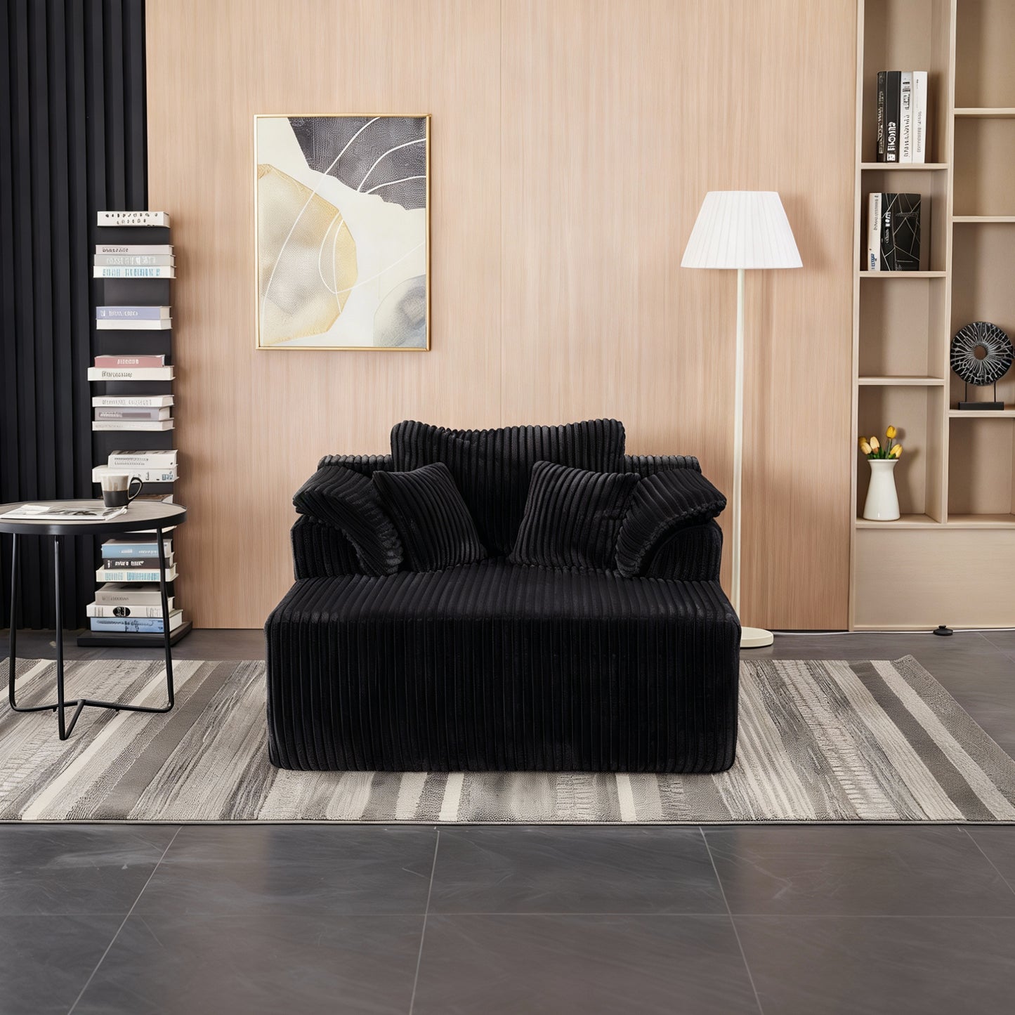 Corduroy Compression Accent Chair — 1-Seat, 60"W — Black
