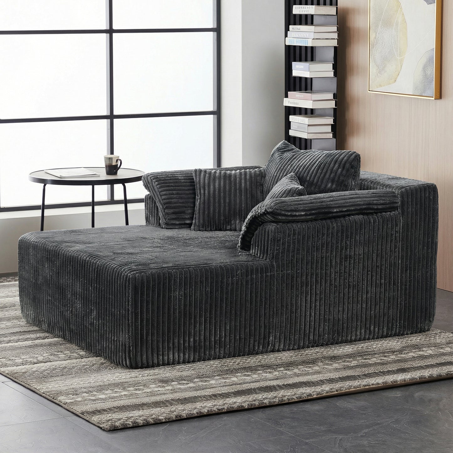 Corduroy Compression Accent Chair — 1-Seat, 60"W — Antique Dark Grey