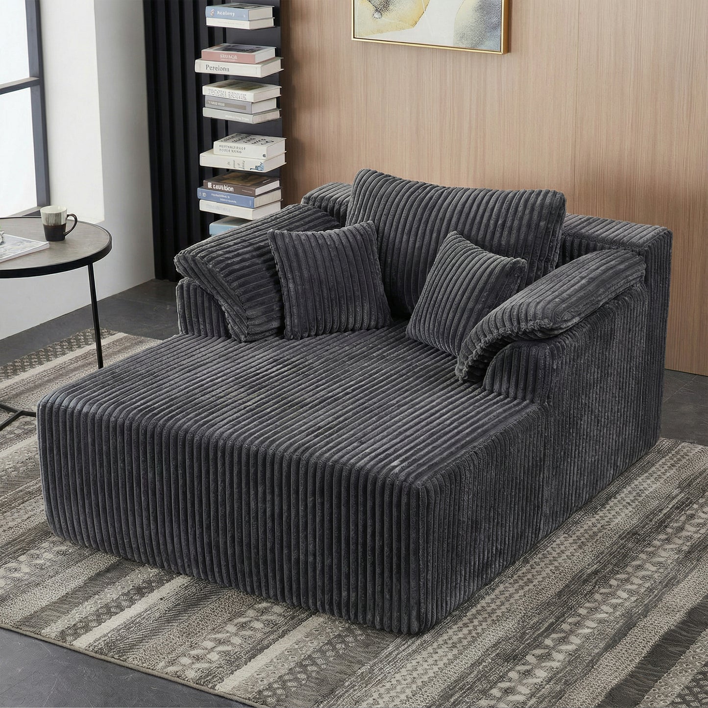 Corduroy Compression Accent Chair — 1-Seat, 60"W — Antique Dark Grey