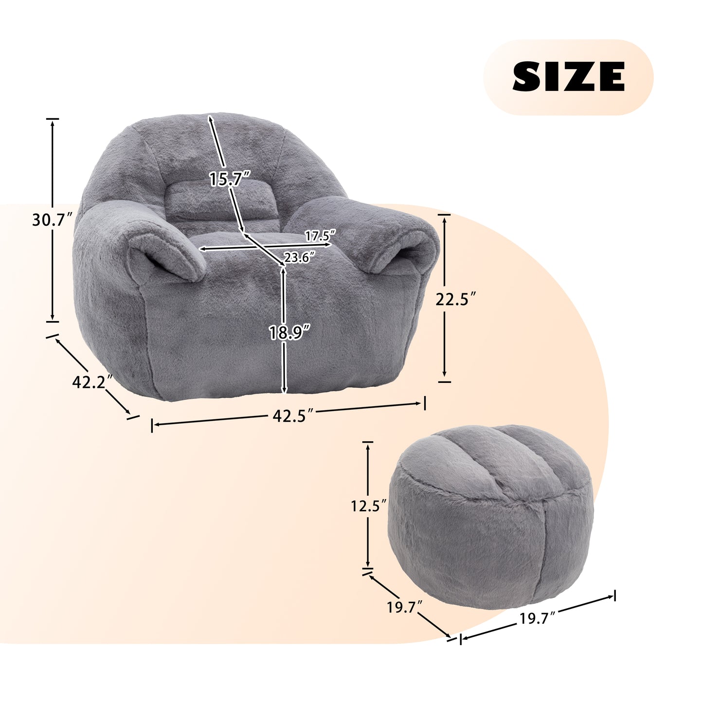 Faux Fur Compression Accent Chair — 1-Seat, 42"W — Dark Gray / 1-Seat + 1 Ottoman