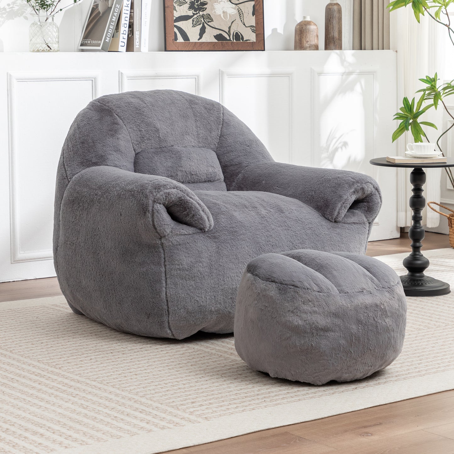 Faux Fur Compression Accent Chair — 1-Seat, 42"W — Dark Gray / 1-Seat + 1 Ottoman