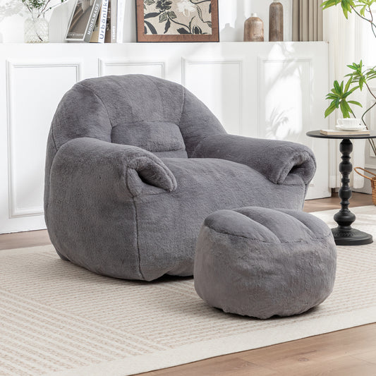 Faux Fur Compression Accent Chair — 1-Seat, 42"W — Dark Gray / 1-Seat + 1 Ottoman