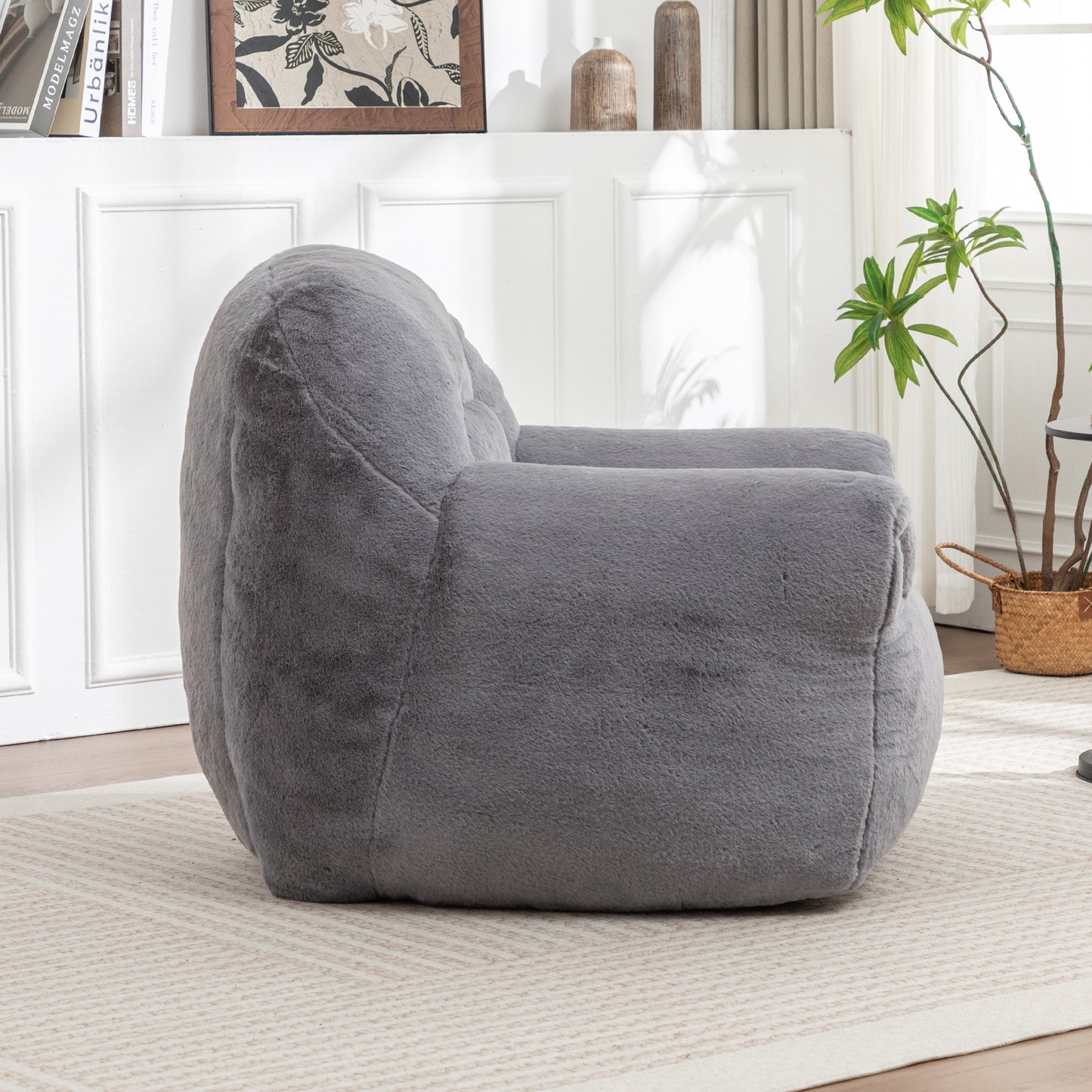 Faux Fur Compression Accent Chair — 1-Seat, 42"W — Dark Gray / 1-Seat