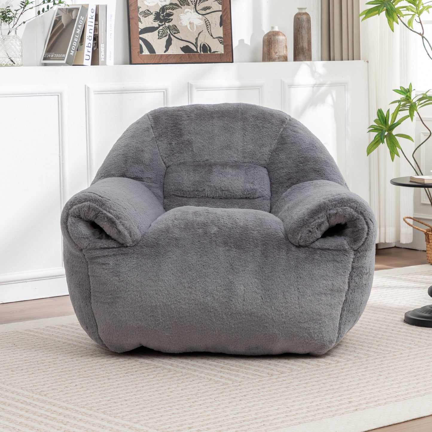 Faux Fur Compression Accent Chair — 1-Seat, 42"W — Dark Gray / 1-Seat