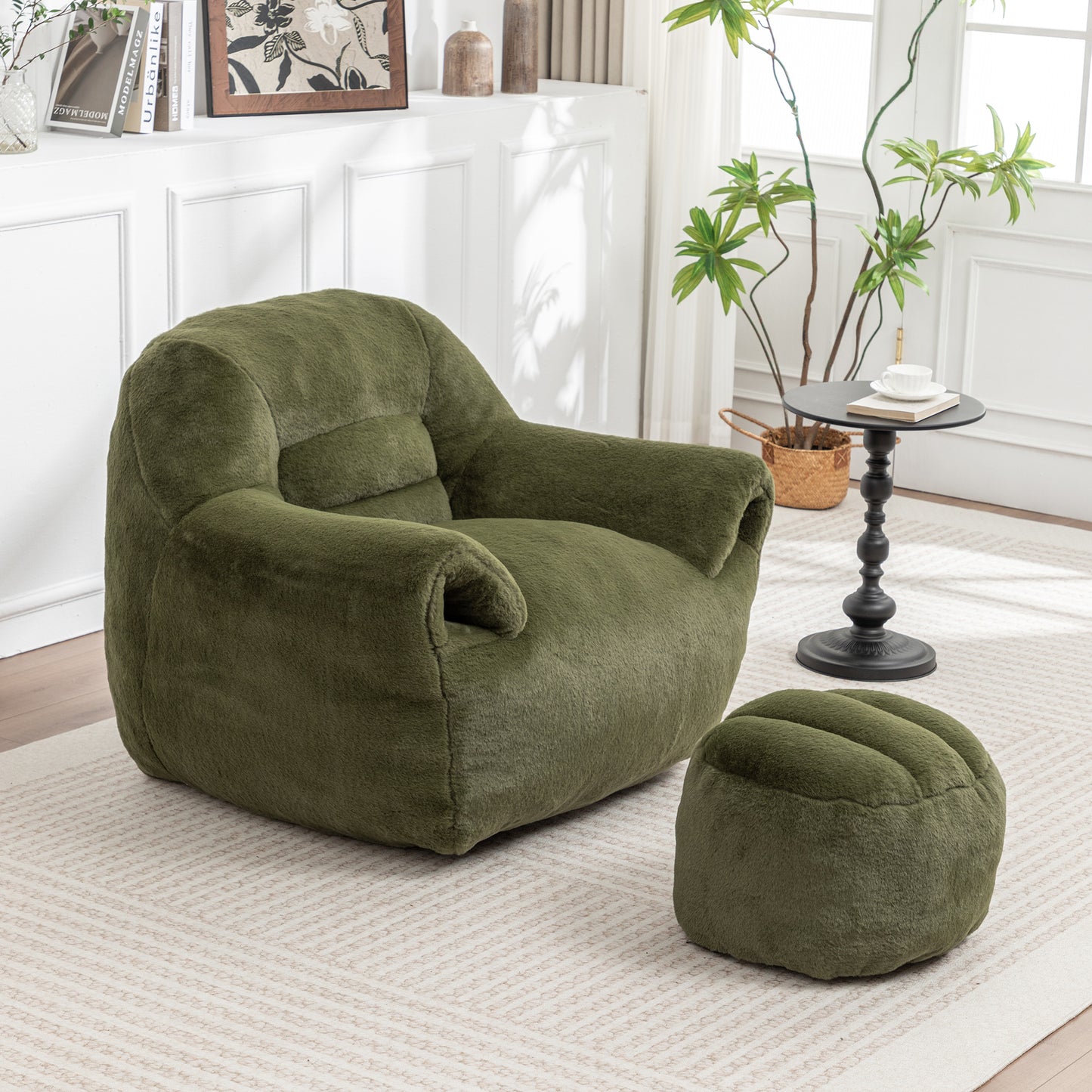 Faux Fur Compression Accent Chair — 1-Seat, 42"W — Green / 1-Seat + 1 Ottoman