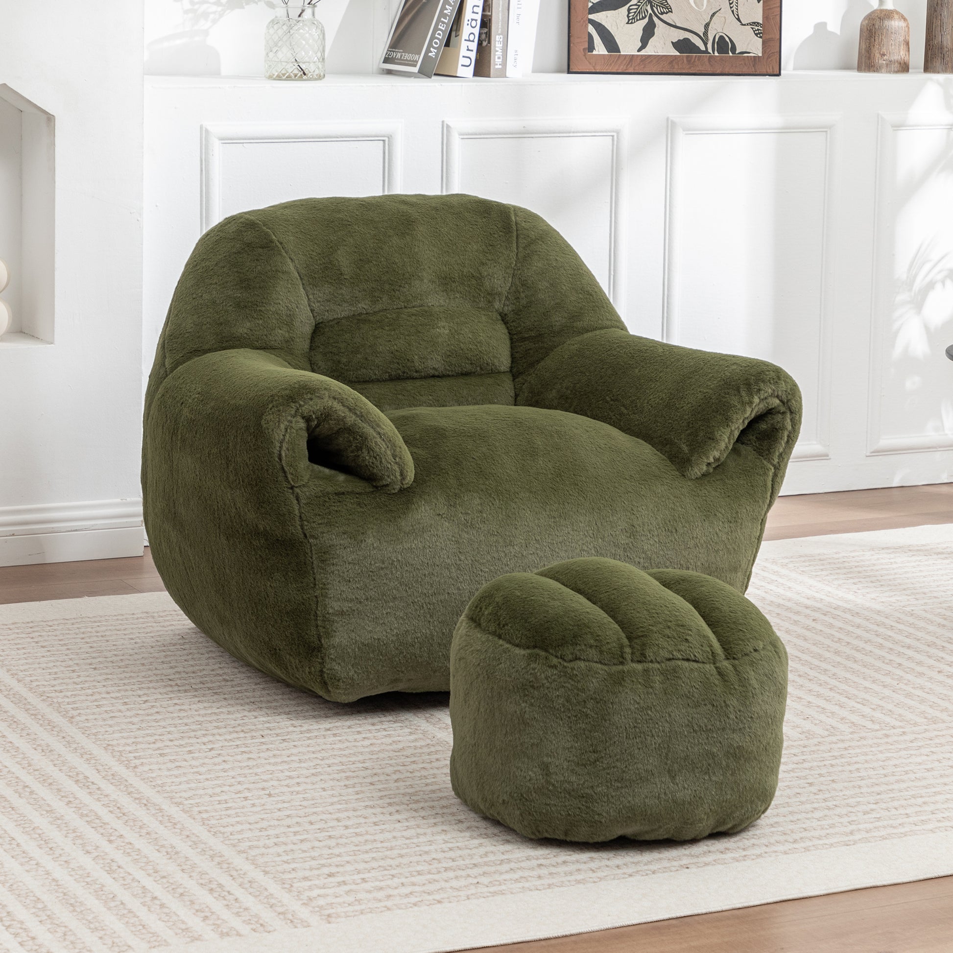 Faux Fur Compression Accent Chair — 1-Seat, 42"W — Green / 1-Seat + 1 Ottoman