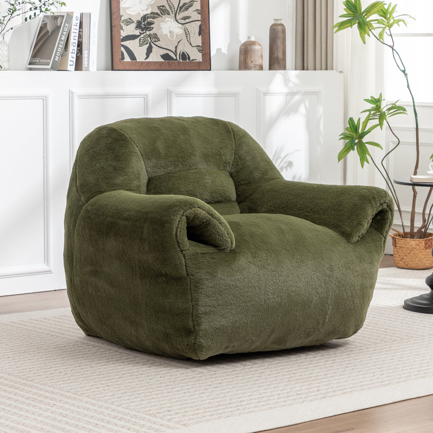 Faux Fur Compression Accent Chair — 1-Seat, 42"W — Green / 1-Seat