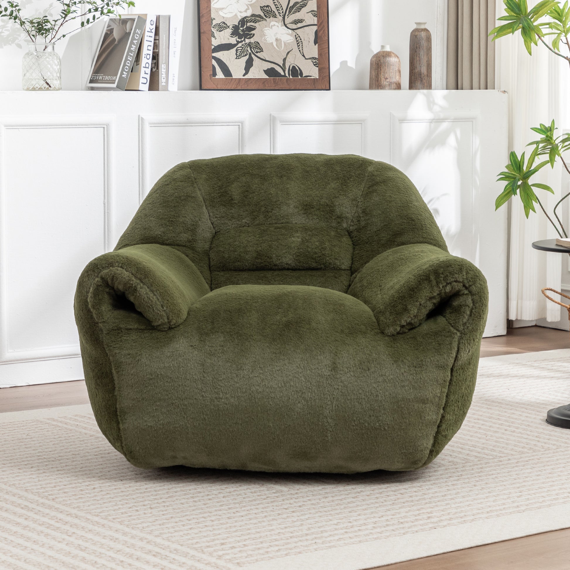 Faux Fur Compression Accent Chair — 1-Seat, 42"W — Green / 1-Seat