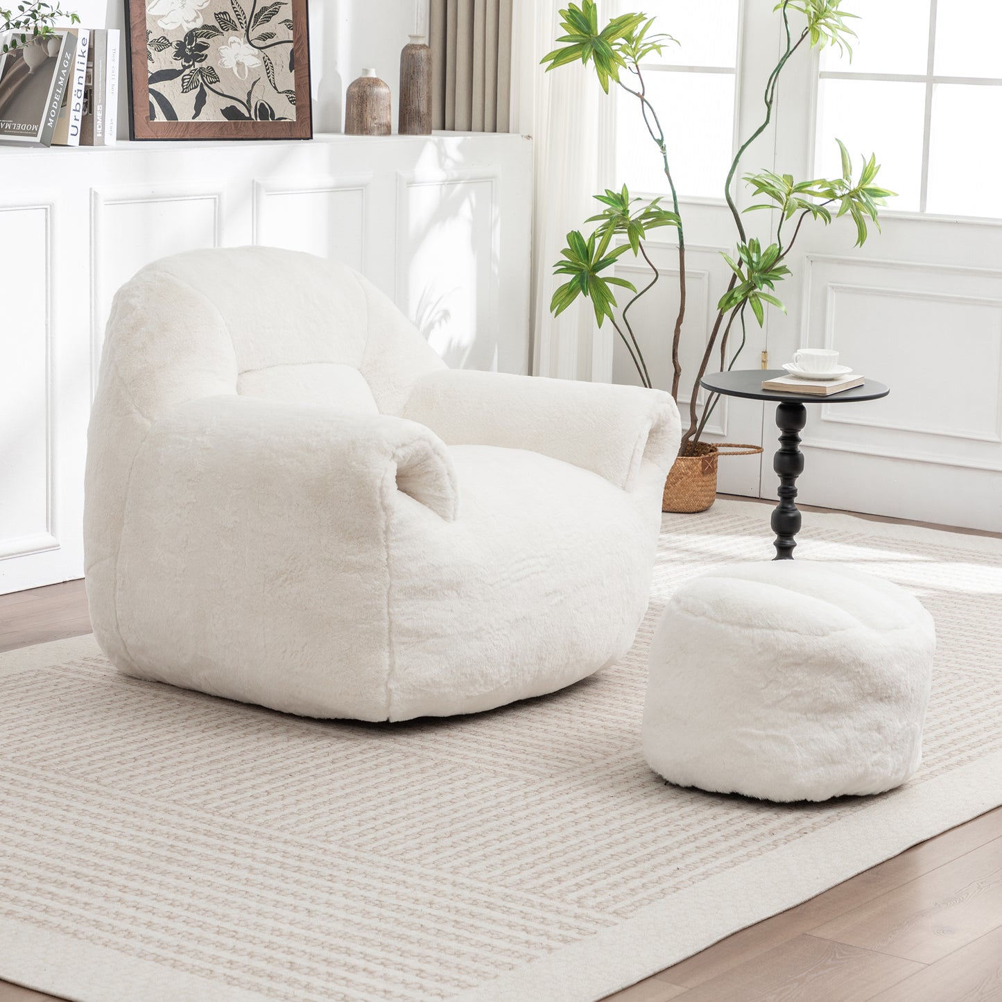 Faux Fur Compression Accent Chair — 1-Seat, 42"W — White / 1-Seat + 1 Ottoman