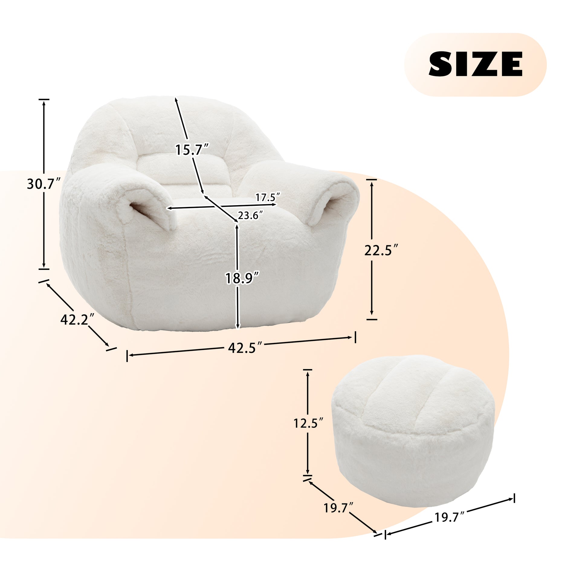 Faux Fur Compression Accent Chair — 1-Seat, 42"W — White / 1-Seat + 1 Ottoman