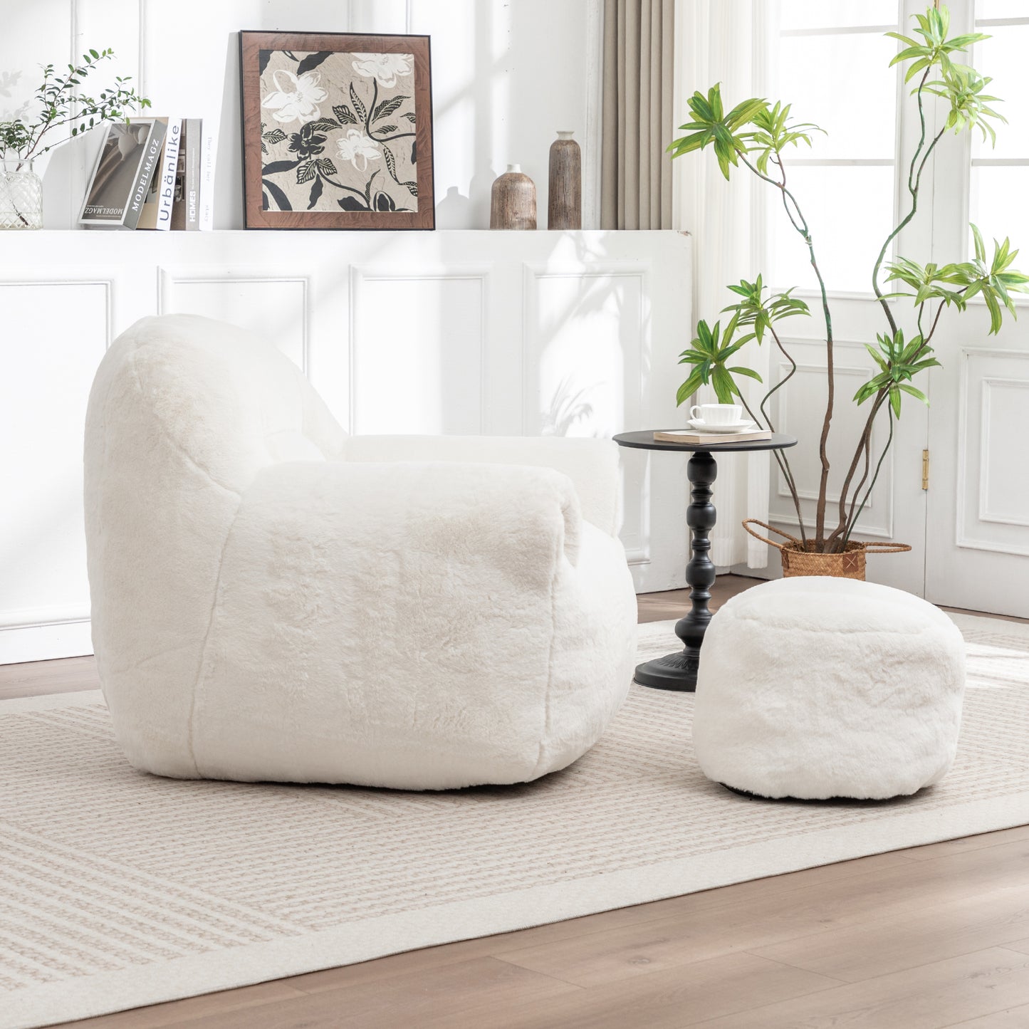 Faux Fur Compression Accent Chair — 1-Seat, 42"W — White / 1-Seat + 1 Ottoman