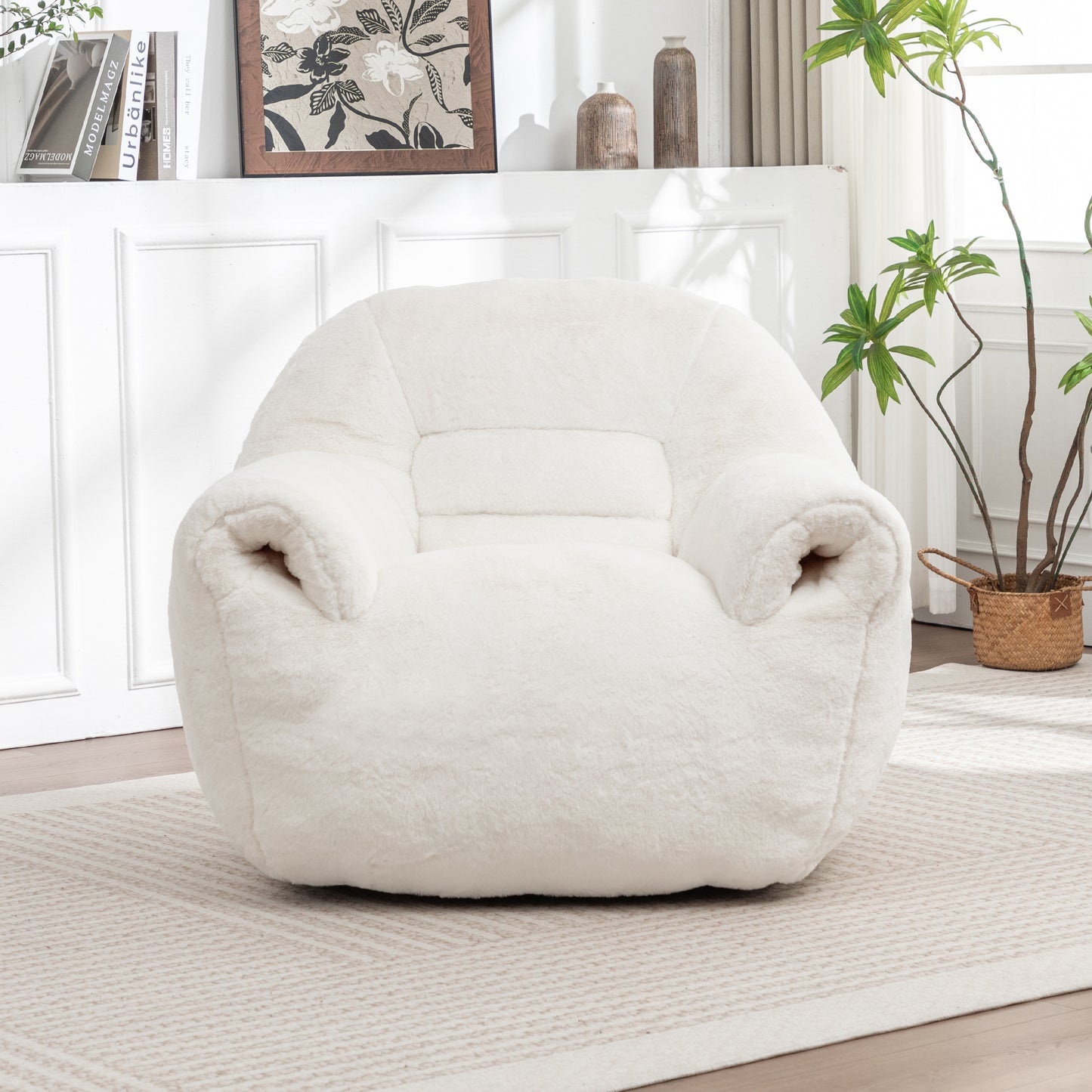Faux Fur Compression Accent Chair — 1-Seat, 42"W — White / 1-Seat