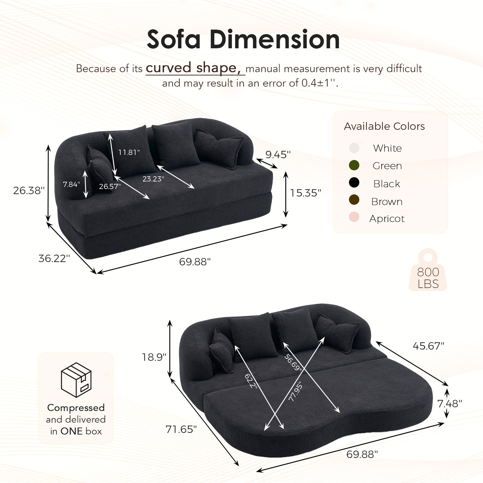 Chenille Compression Loveseat — 2-Seat, 70"W — Black