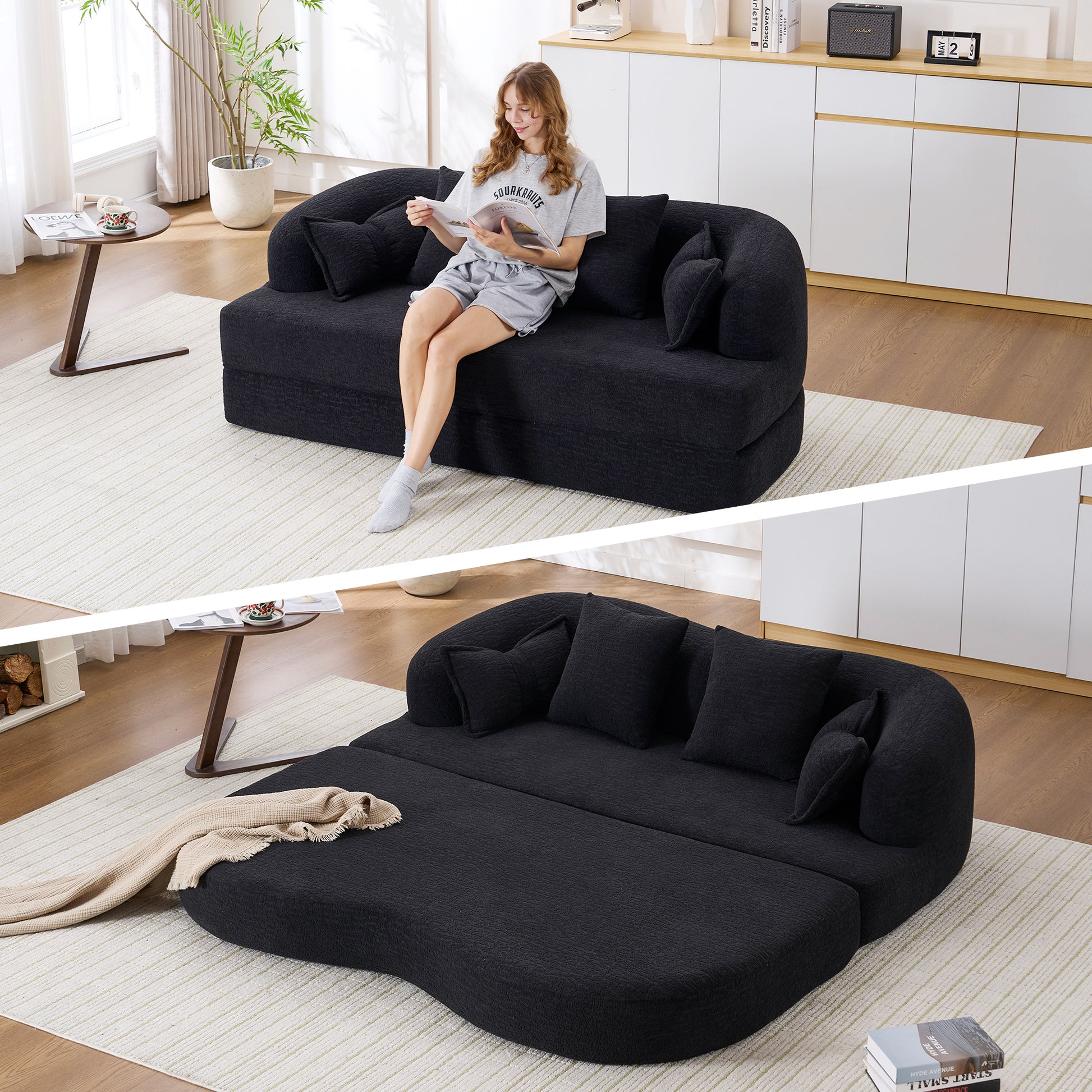 Chenille Compression Loveseat — 2-Seat, 70"W — Black