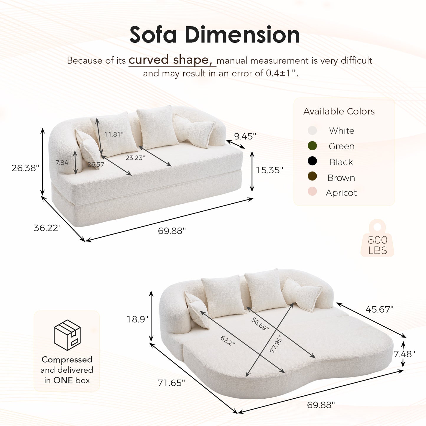 Chenille Compression Loveseat — 2-Seat, 70"W — White