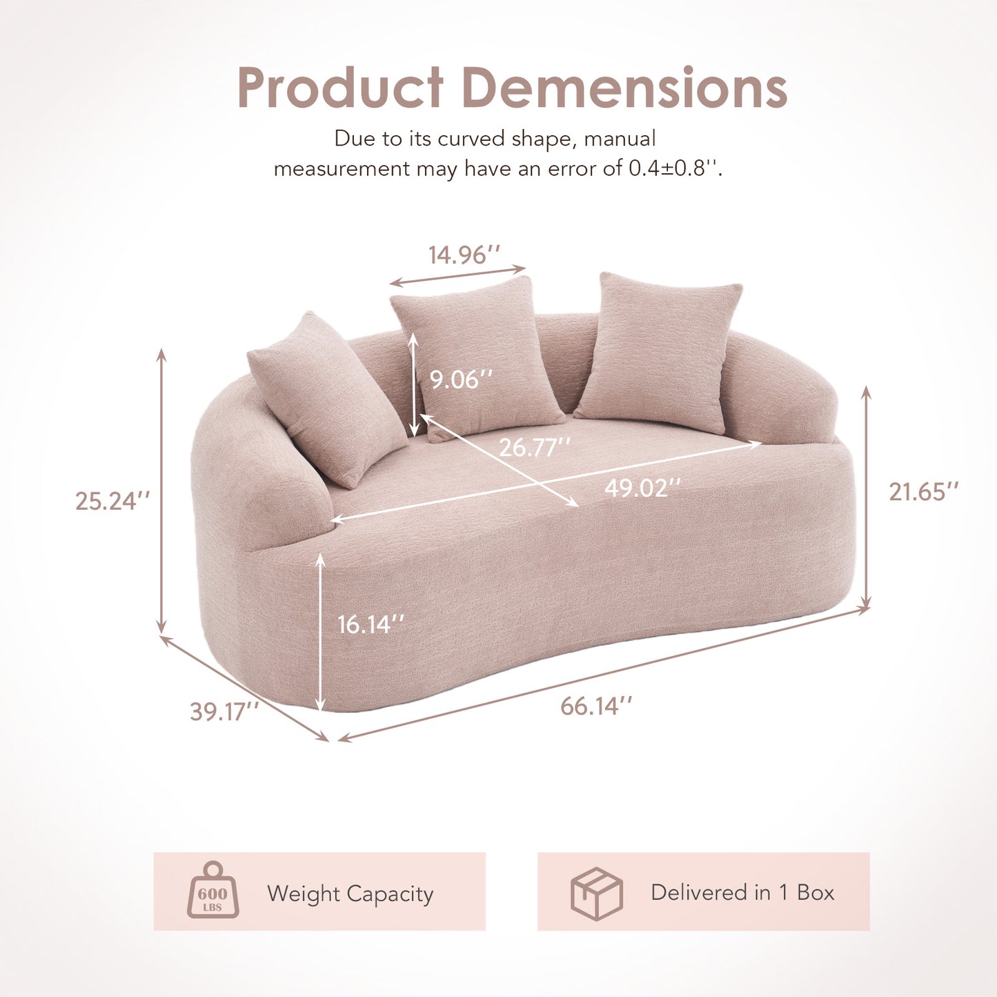 Chenille Compression Loveseat — 2-Seat, 67"W — Apricot Cream
