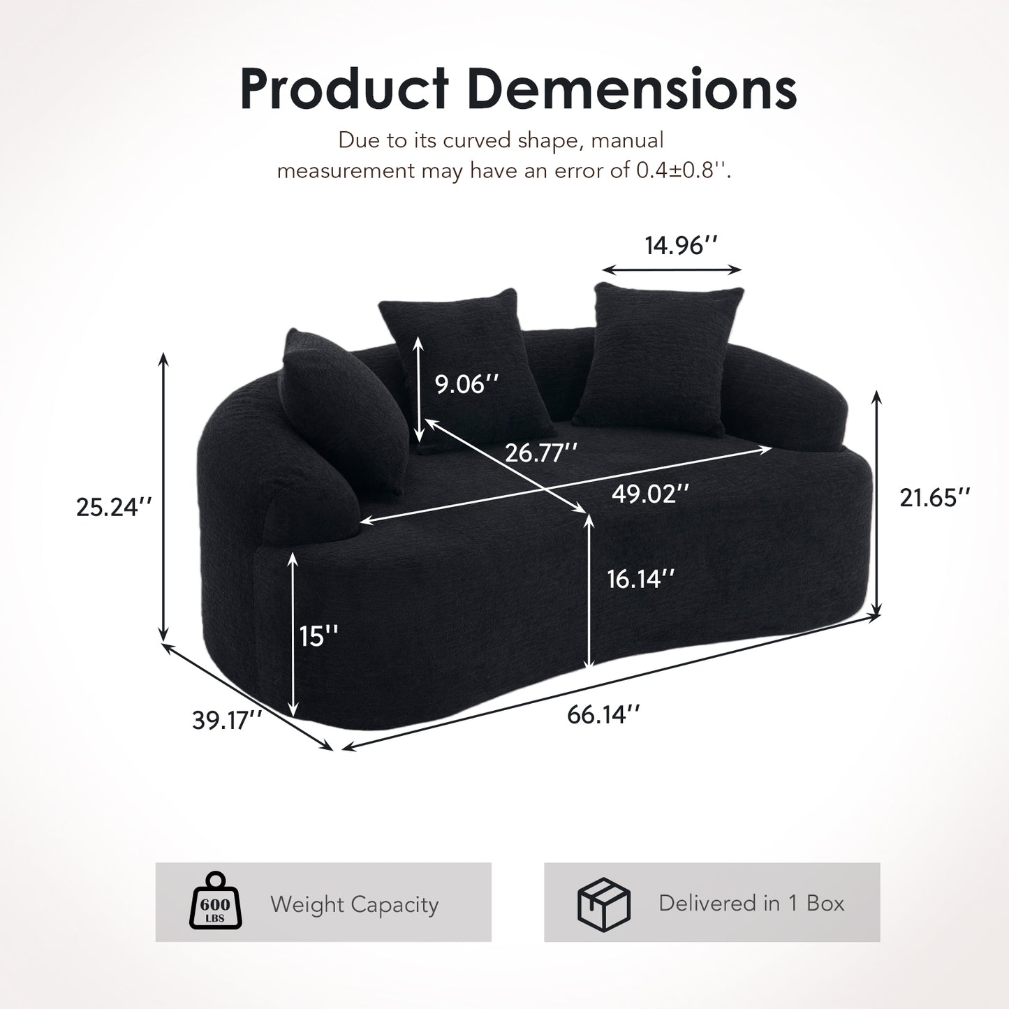 Chenille Compression Loveseat — 2-Seat, 67"W — Black