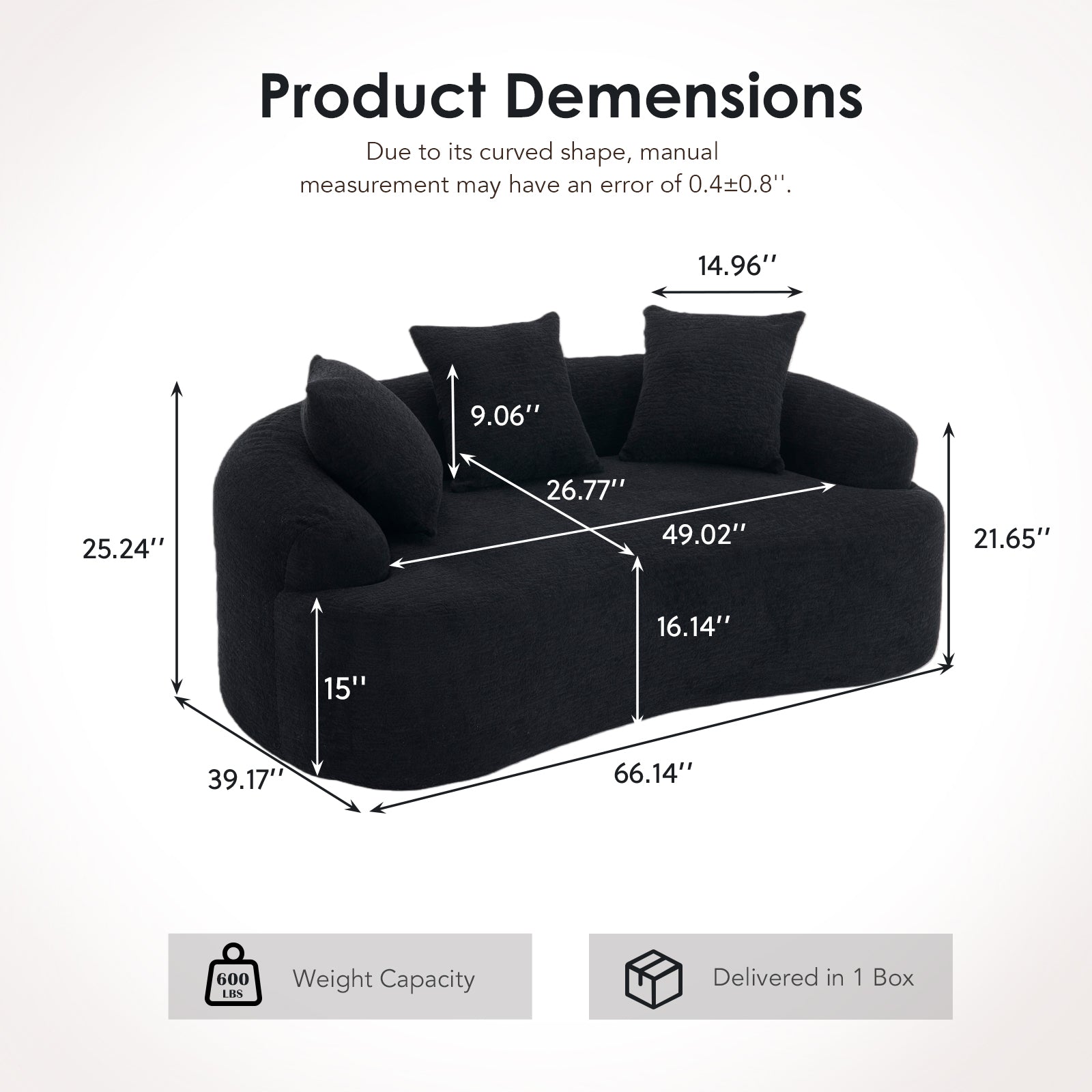 Chenille Compression Loveseat — 2-Seat, 67"W — Black
