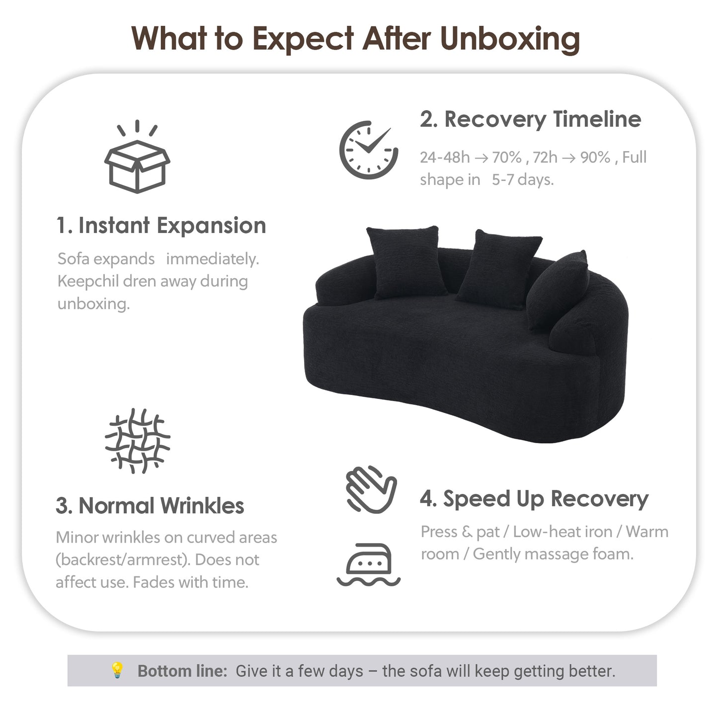 Chenille Compression Loveseat — 2-Seat, 67"W — Black