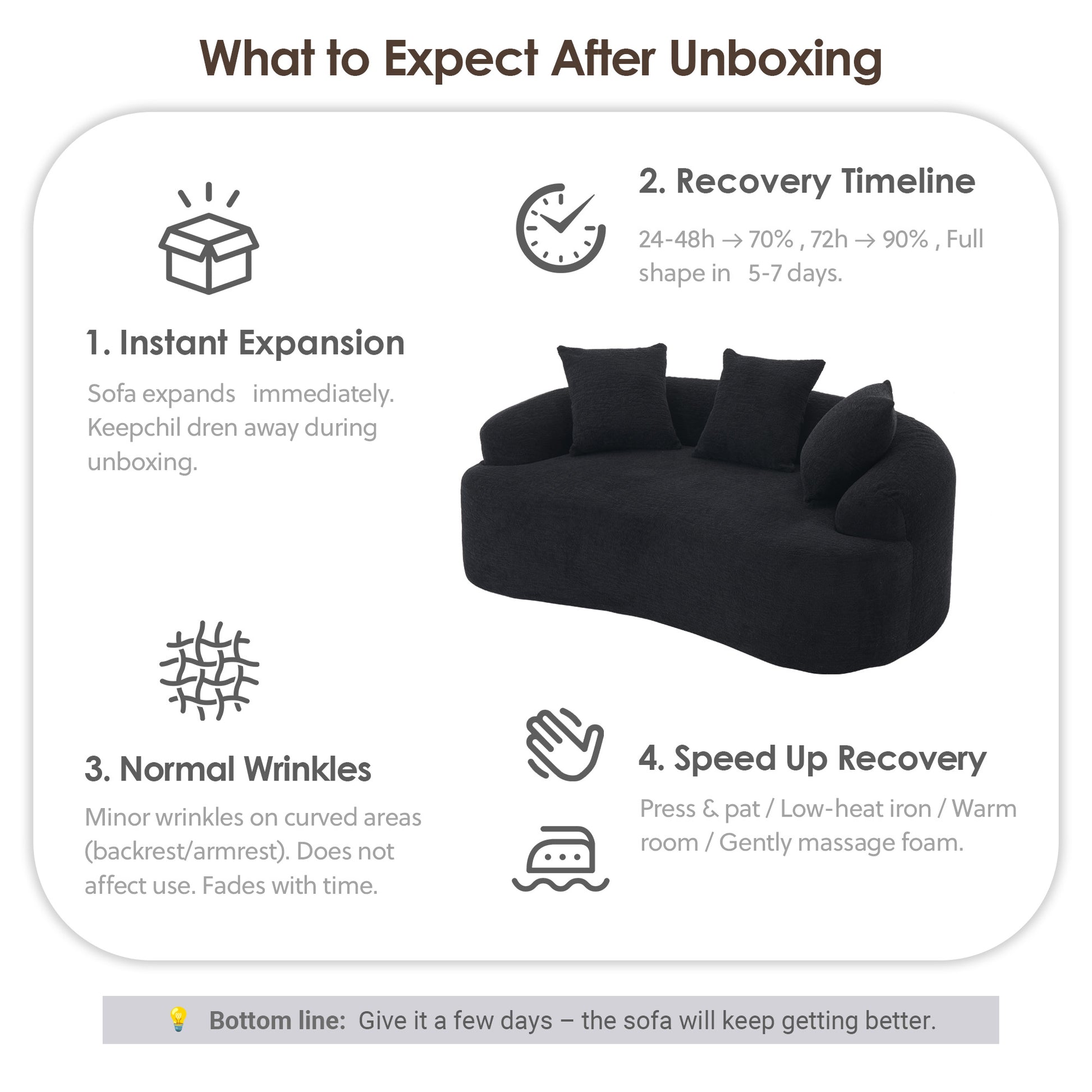 Chenille Compression Loveseat — 2-Seat, 67"W — Black