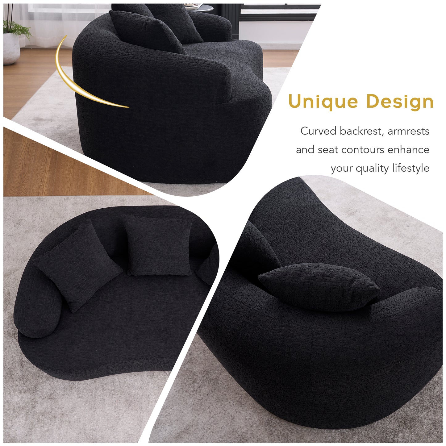 Chenille Compression Loveseat — 2-Seat, 67"W — Black