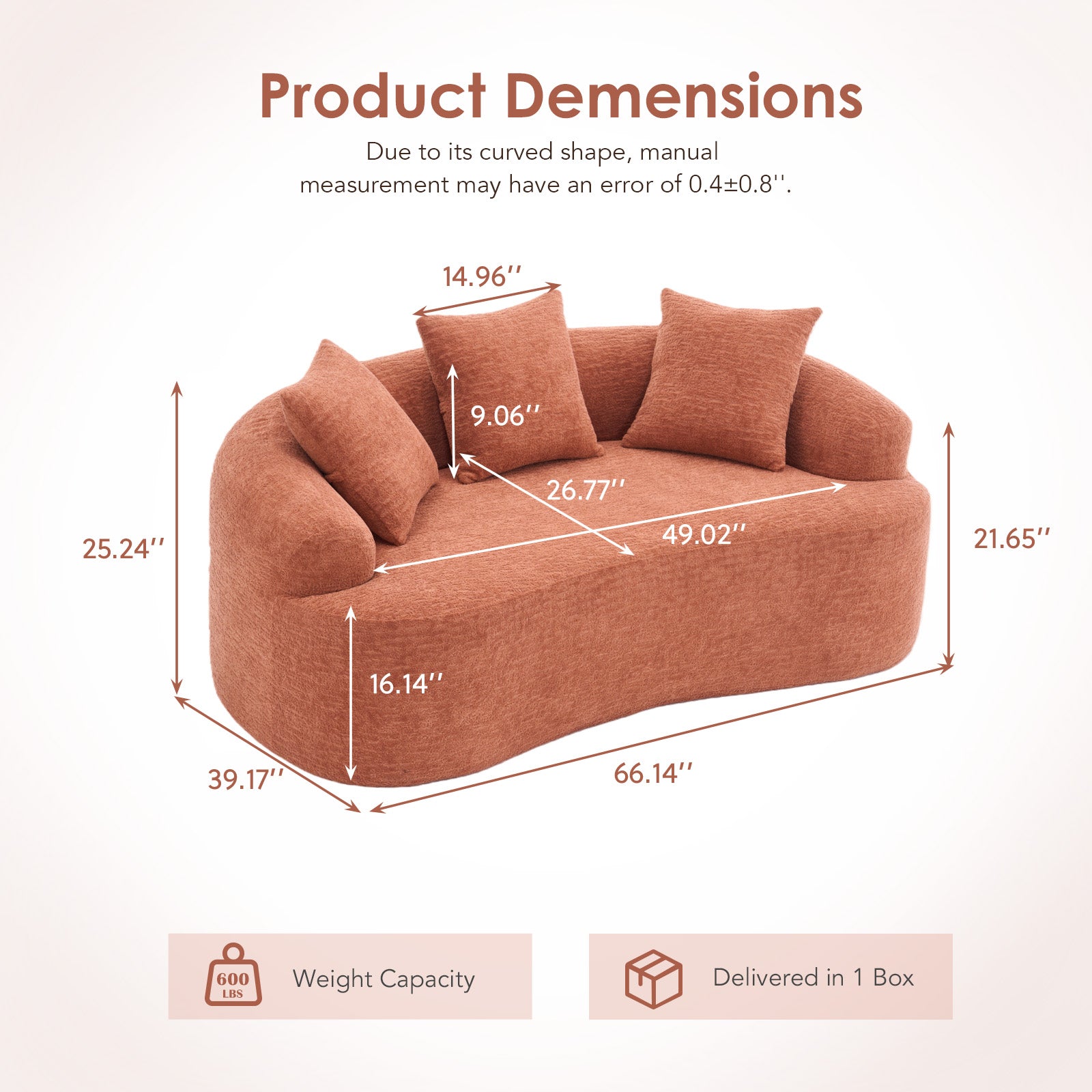 Chenille Compression Loveseat — 2-Seat, 67"W — Coral