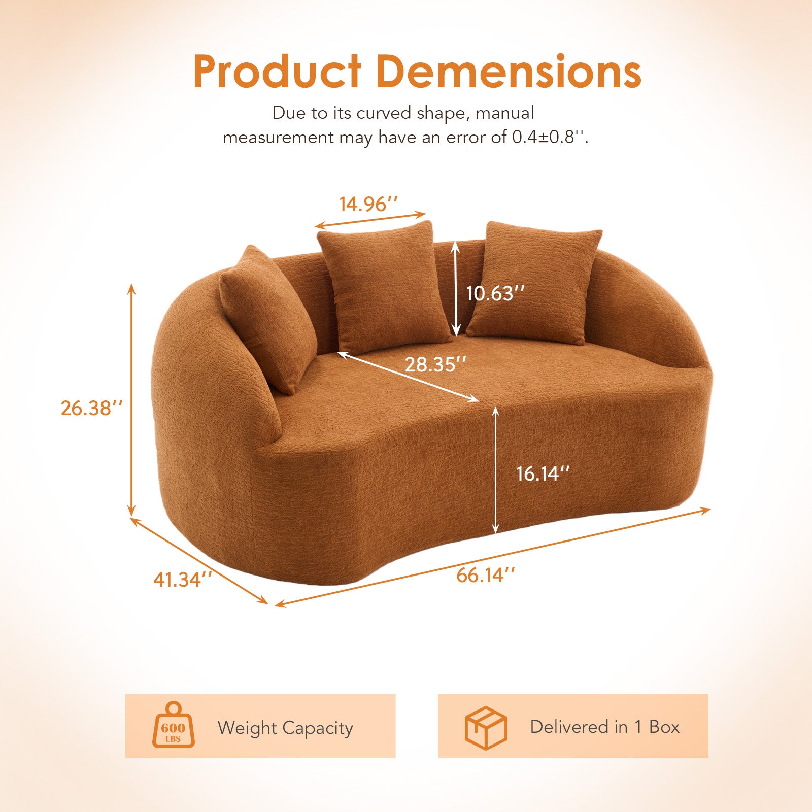 Chenille Compression Loveseat — 2-Seat, 67"W — Orange