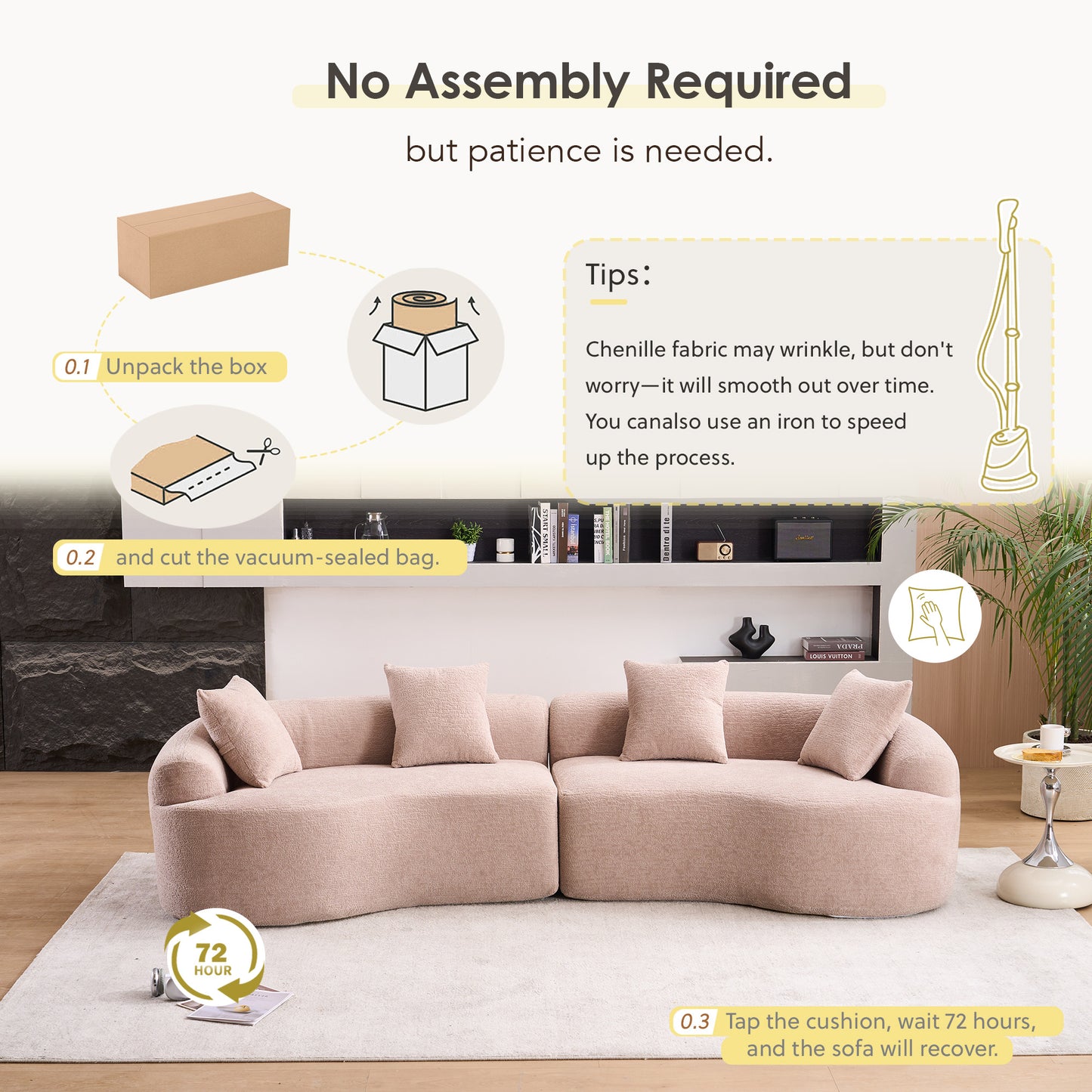 Chenille Spring-Core Compression Sofa — 4-Seat, 110"W — Beige