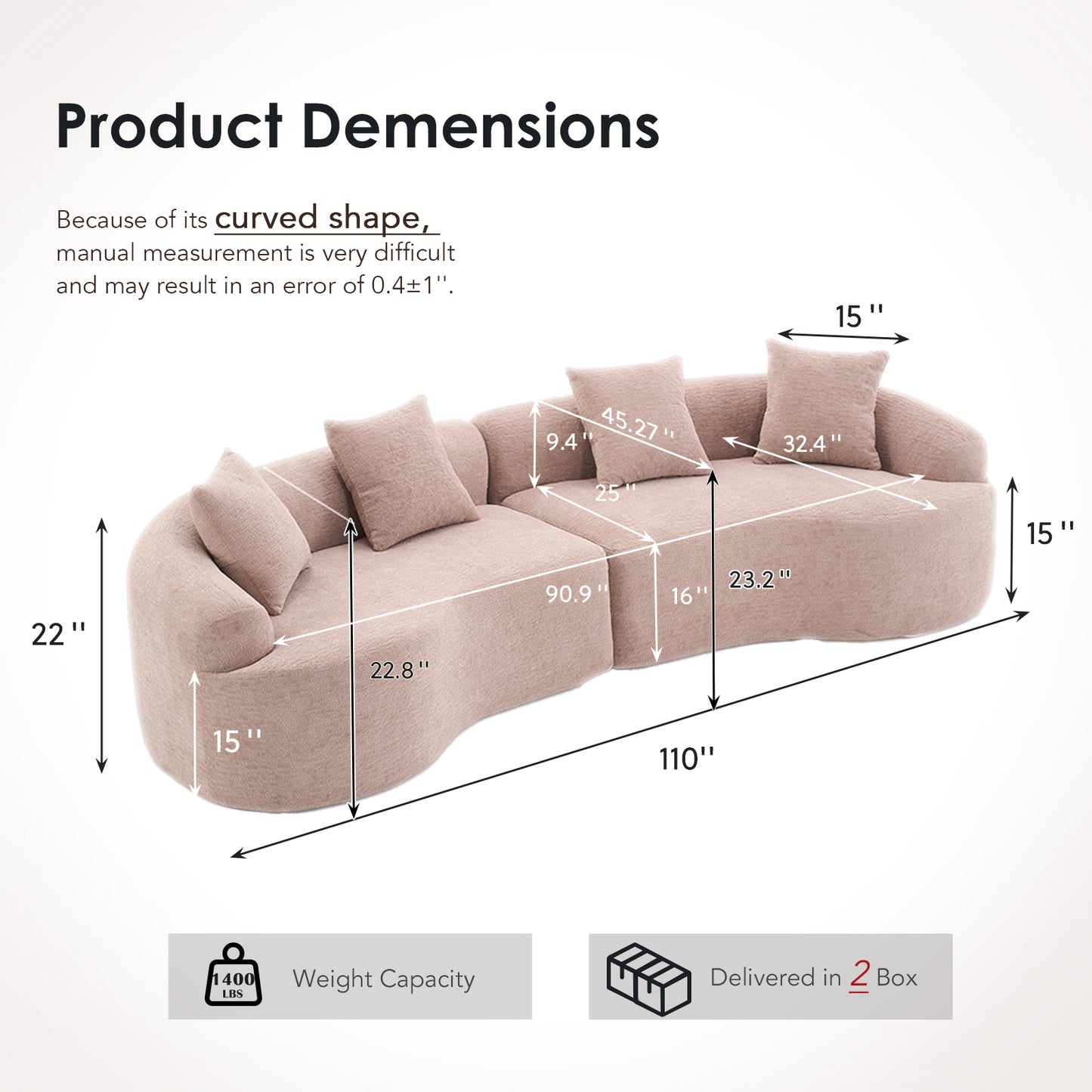 Chenille Spring-Core Compression Sofa — 4-Seat, 110"W — Beige