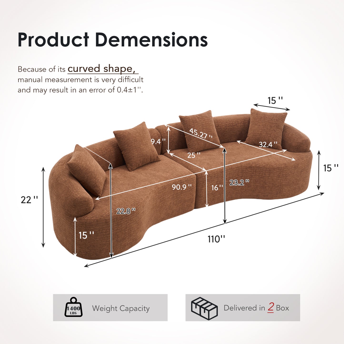 Chenille Spring-Core Compression Sofa — 4-Seat, 110"W — Caramel