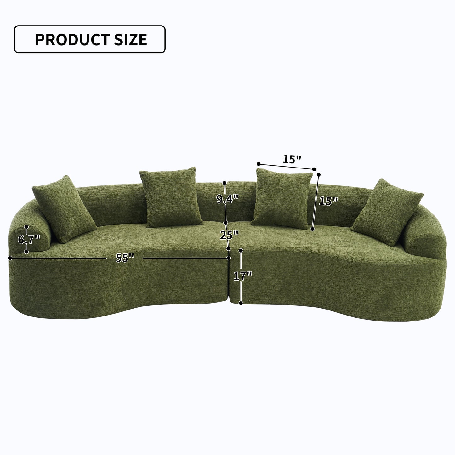 Chenille Spring-Core Compression Sofa — 4-Seat, 110"W — Green