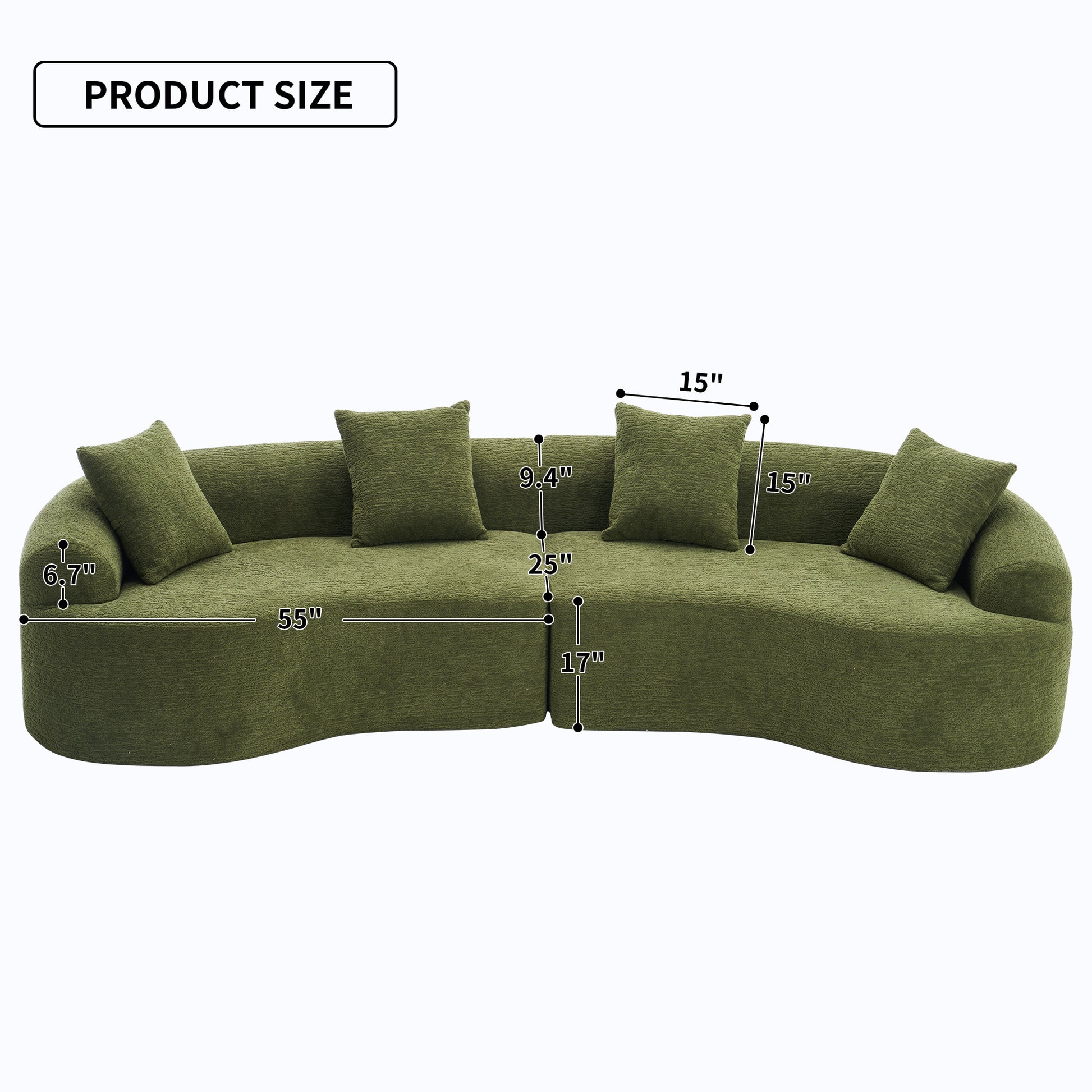 Chenille Spring-Core Compression Sofa — 4-Seat, 110"W — Green