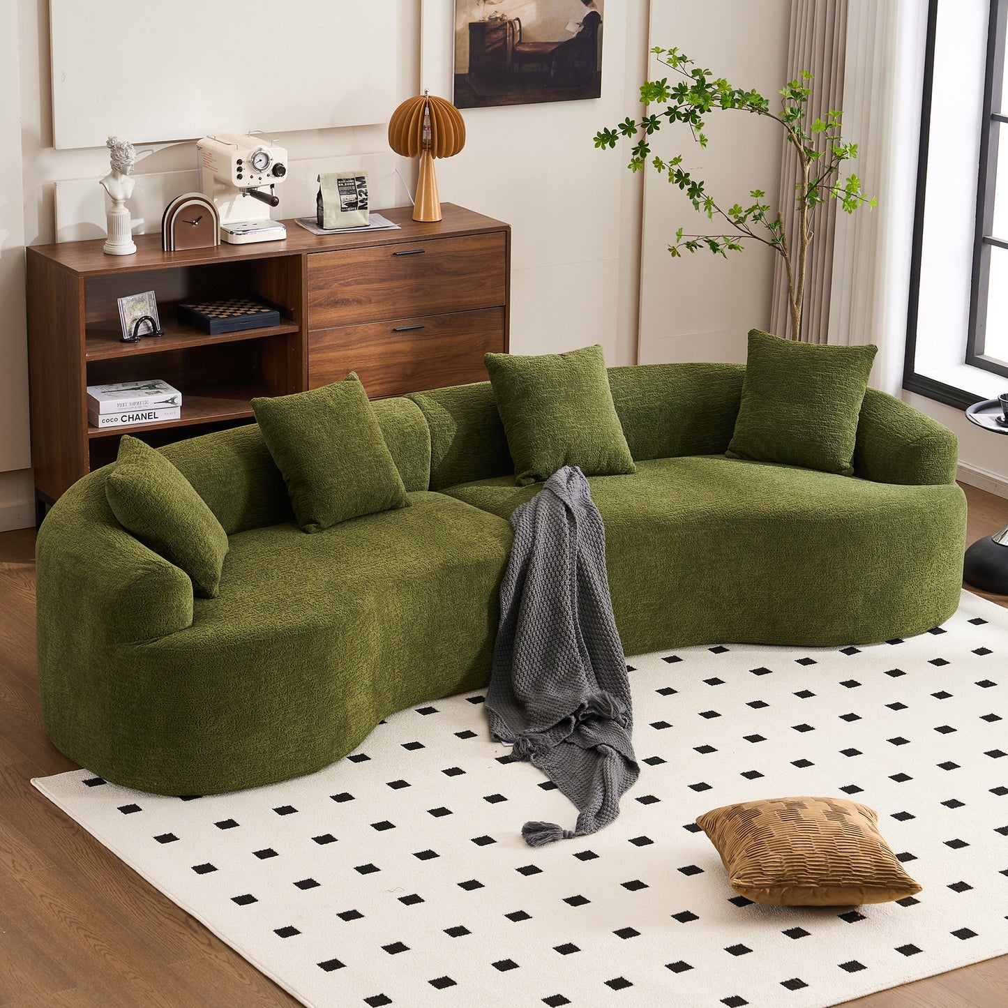 Chenille Spring-Core Compression Sofa — 4-Seat, 110"W — Green