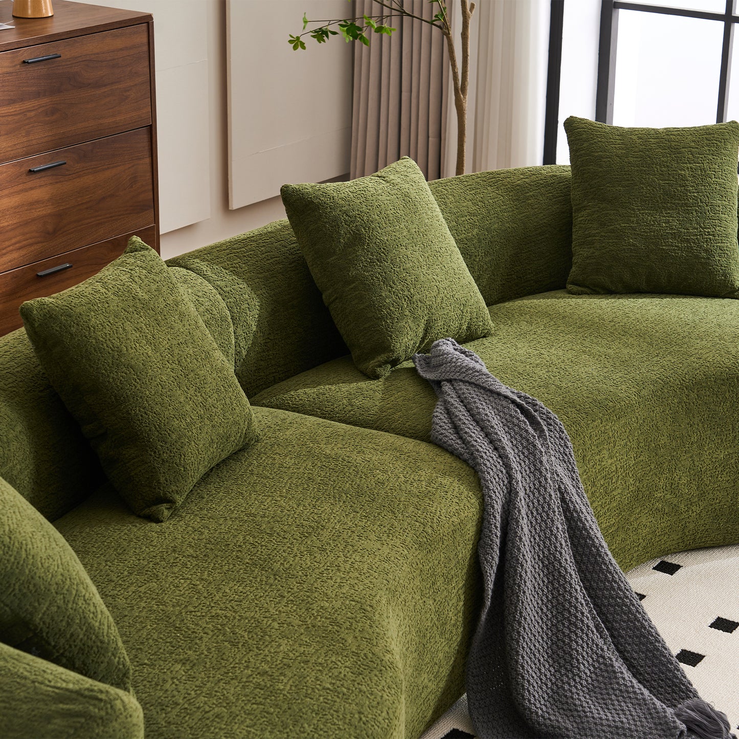 Chenille Spring-Core Compression Sofa — 4-Seat, 110"W — Green