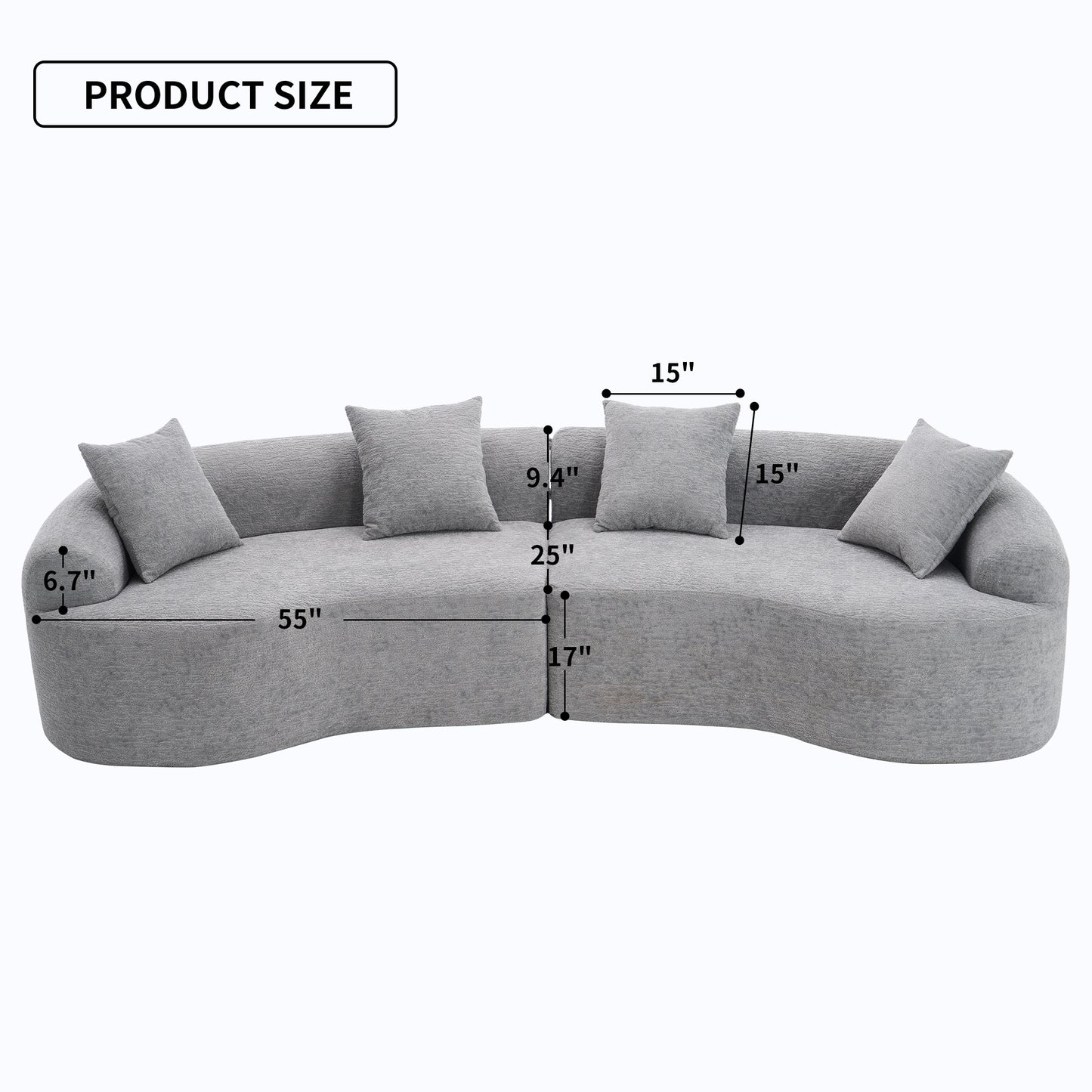 Chenille Spring-Core Compression Sofa — 4-Seat, 110"W — Grey
