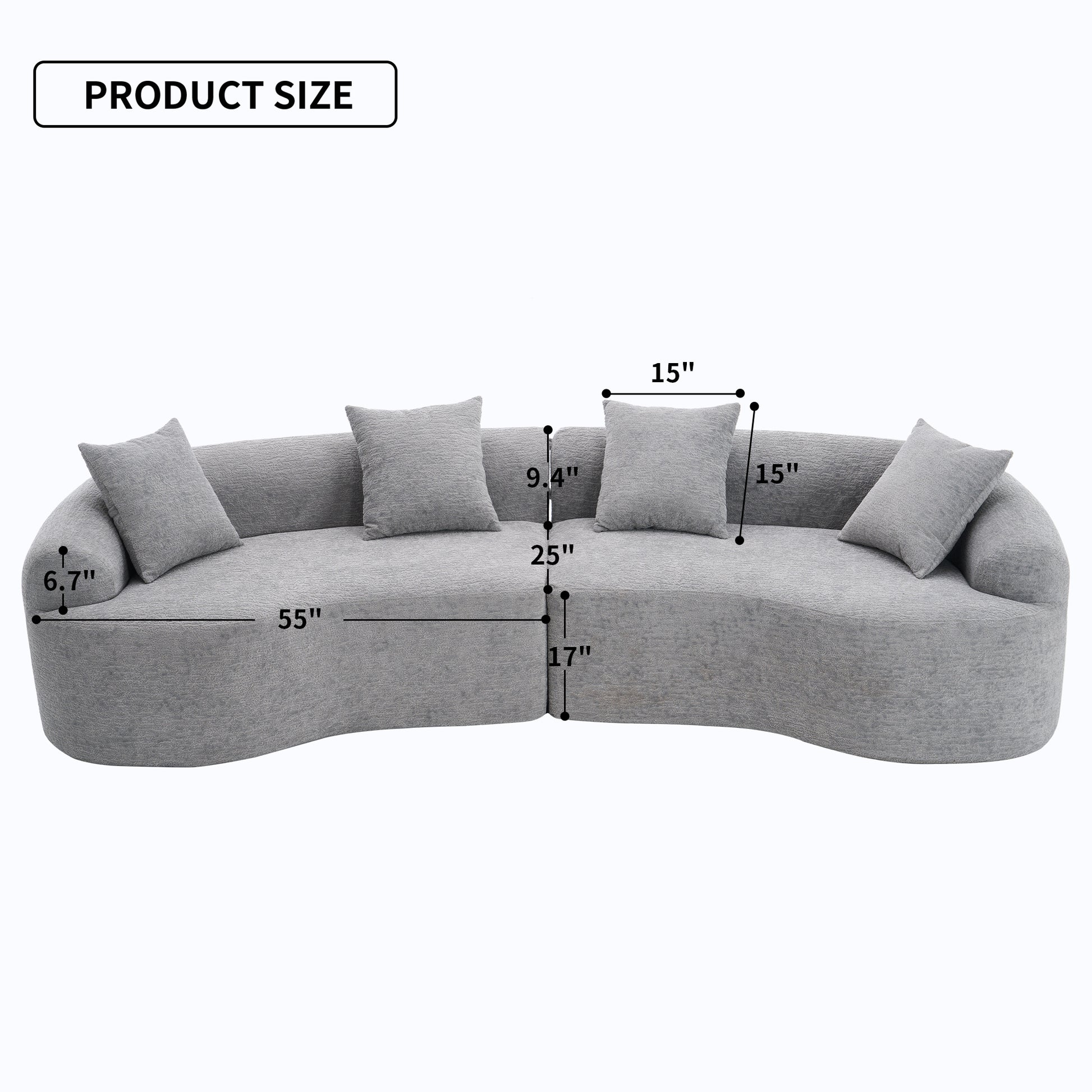 Chenille Spring-Core Compression Sofa — 4-Seat, 110"W — Grey