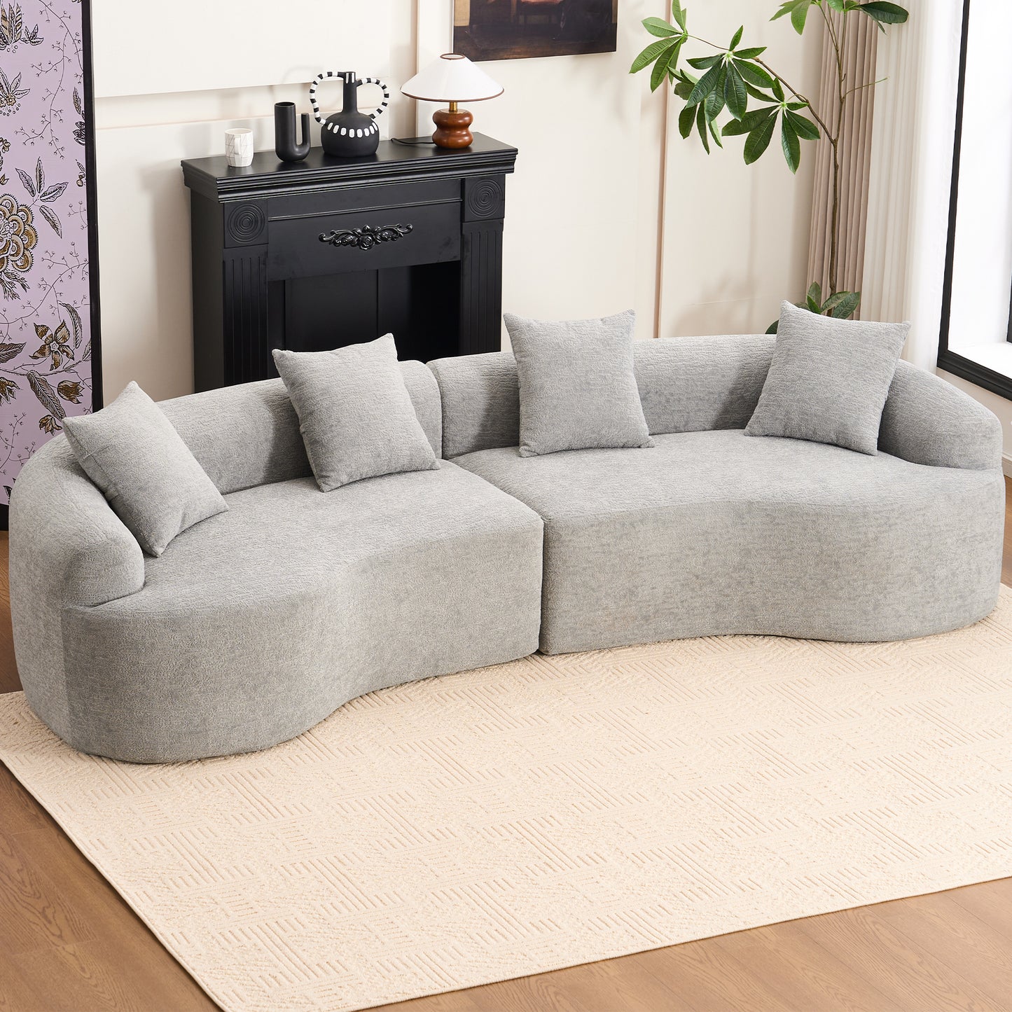 Chenille Spring-Core Compression Sofa — 4-Seat, 110"W — Grey
